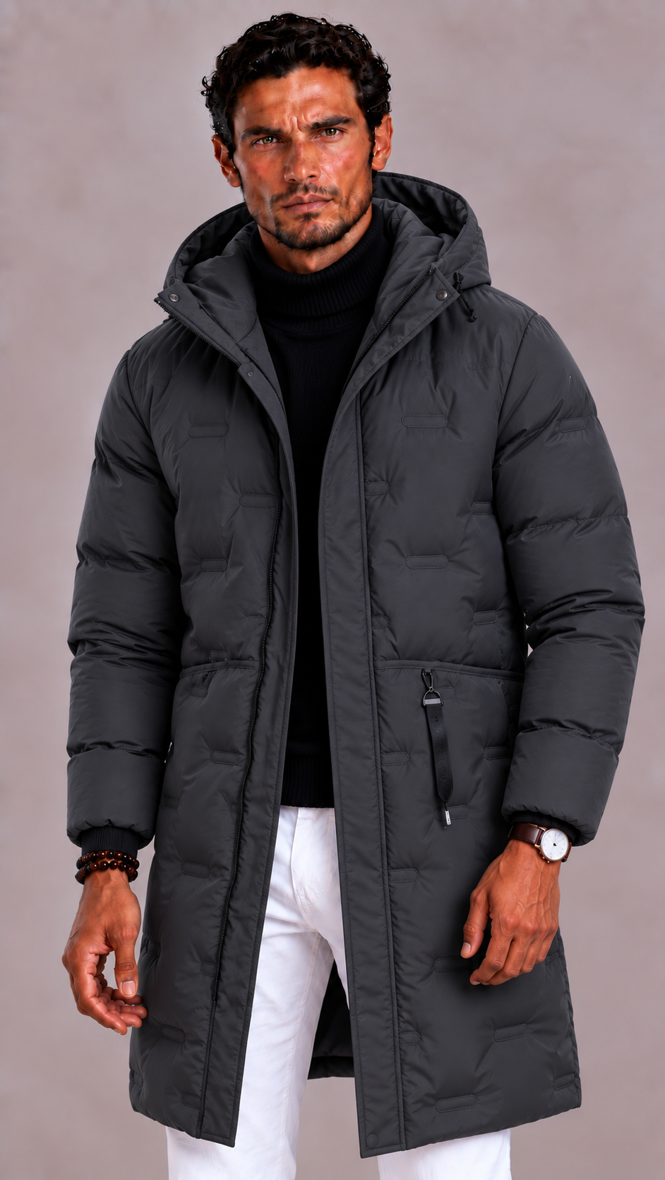 Men's Waterproof Winter Jacket with Hood and Windproof Finish