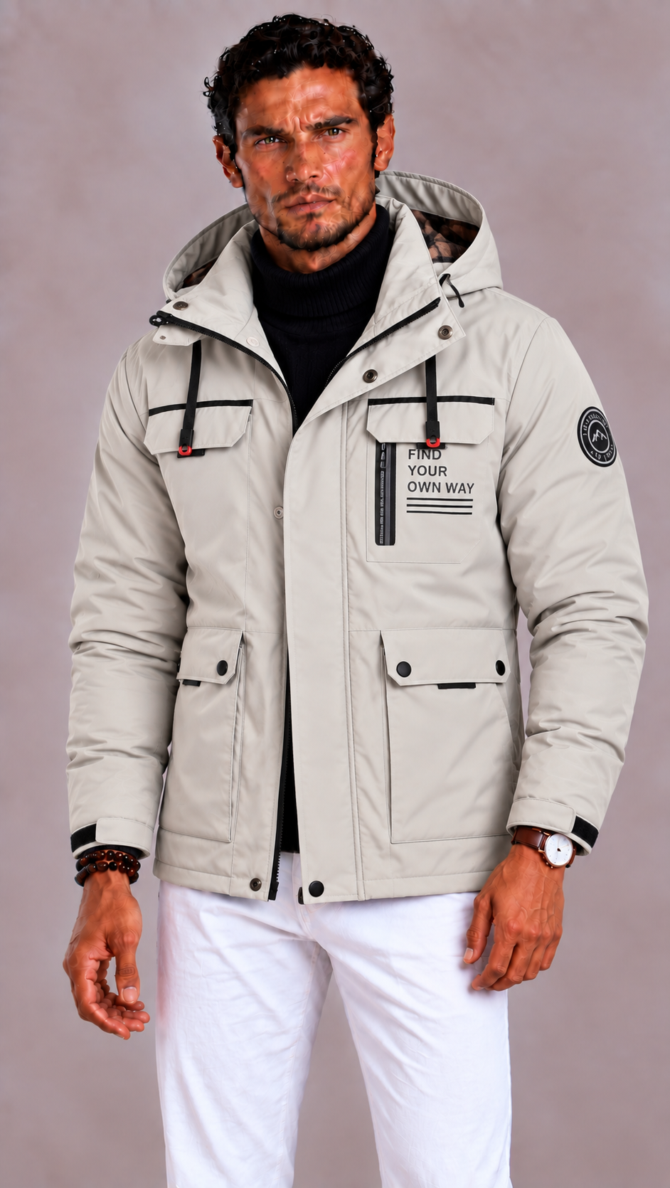 Men's Waterproof Winter Coat with Hood and Windproof Finish