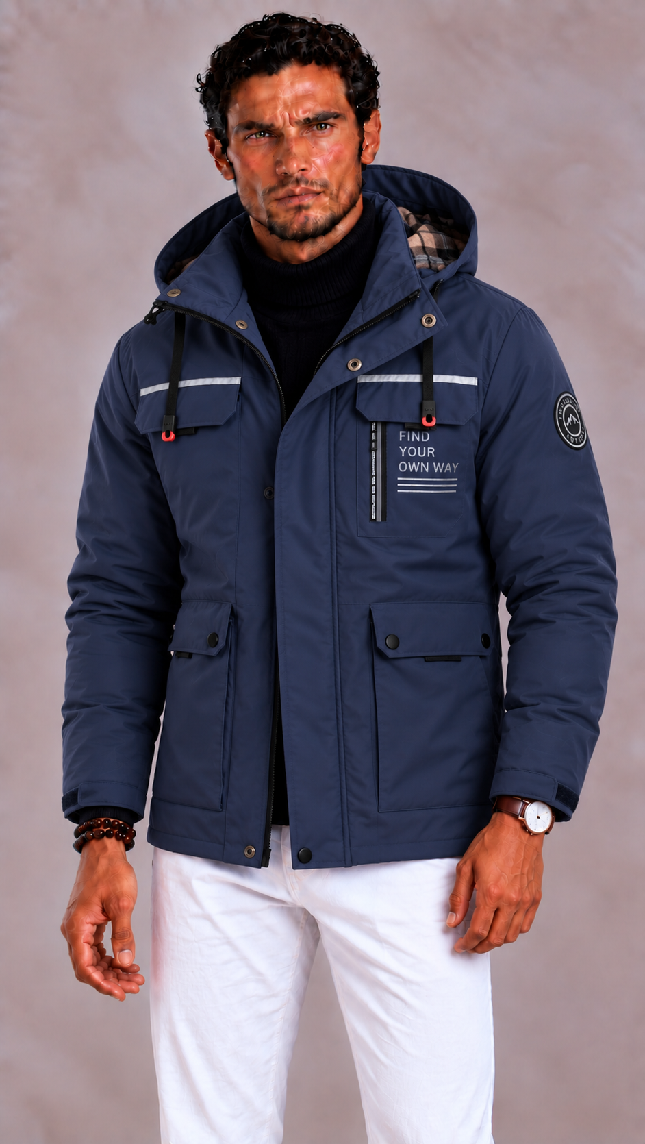Men's Waterproof Winter Jacket with Hood and Windproof Finish