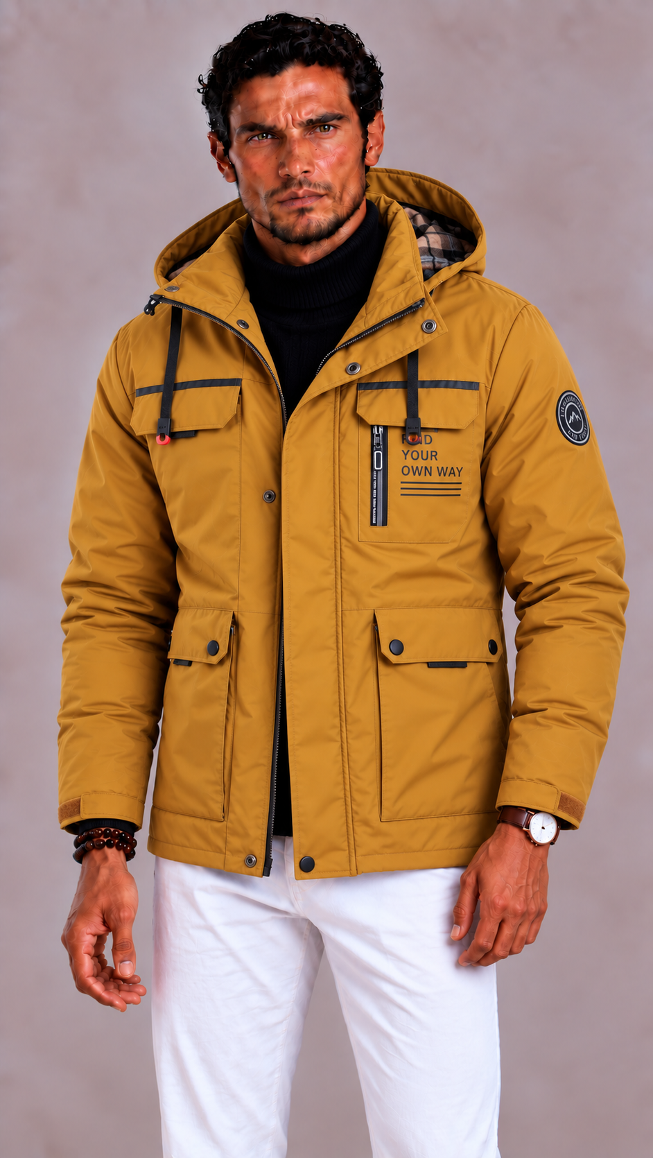 Men's Waterproof Winter Jacket with Hood and Windproof Finish