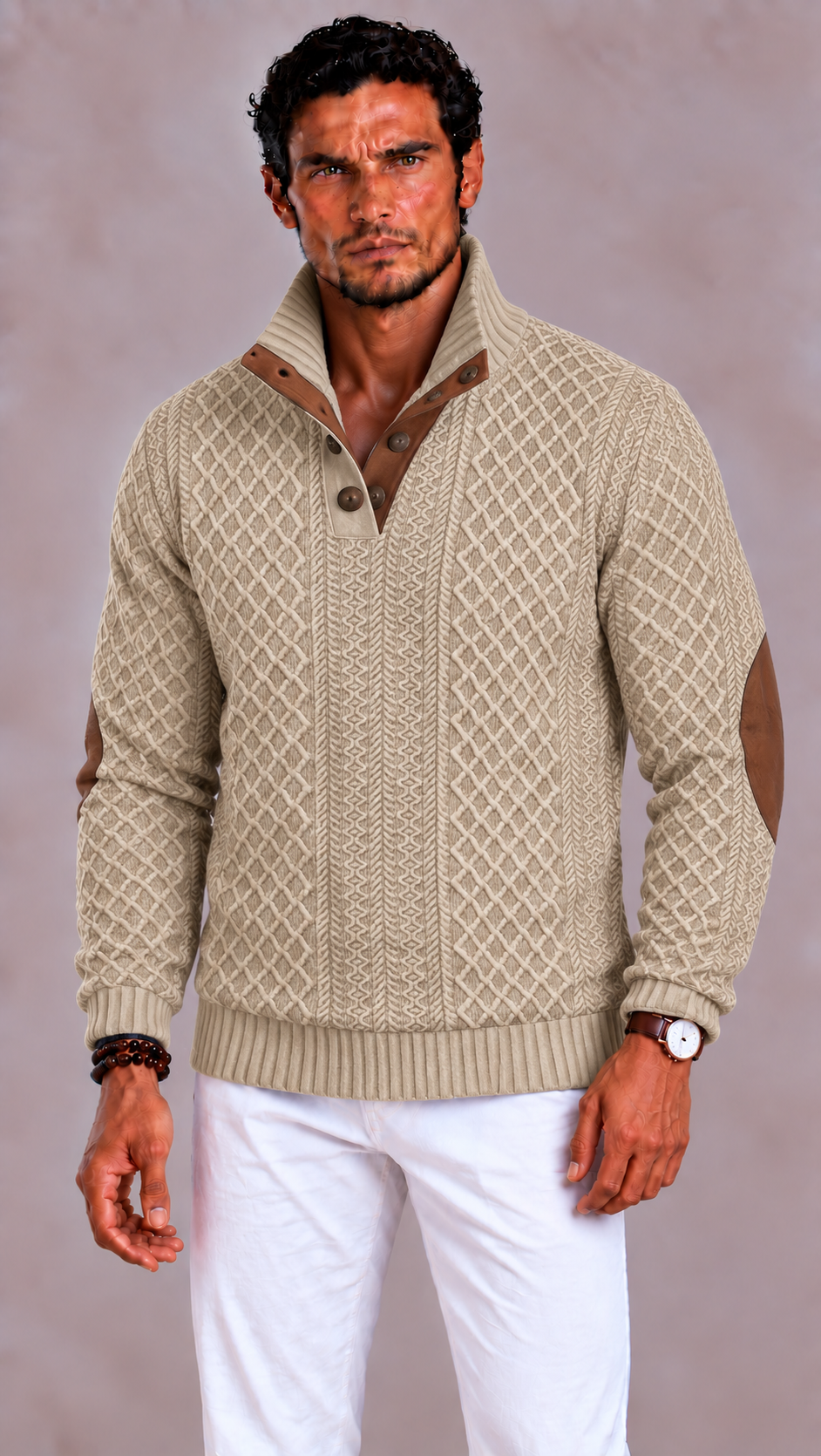 Men's Half-Zip Jumper with Stand-Up Collar and Regular Fit