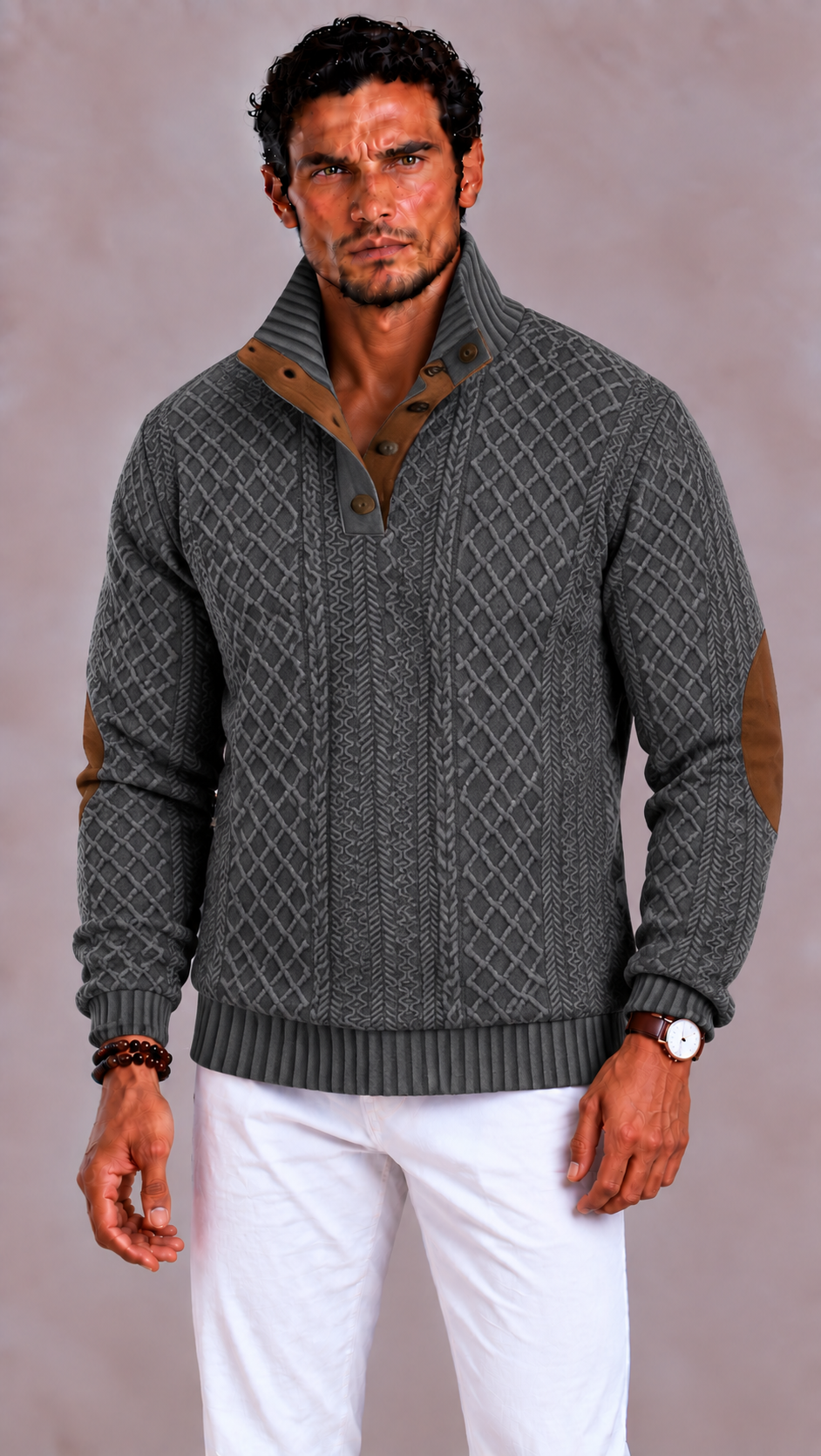 Men's Half-Zip Jumper with Stand-Up Collar and Regular Fit