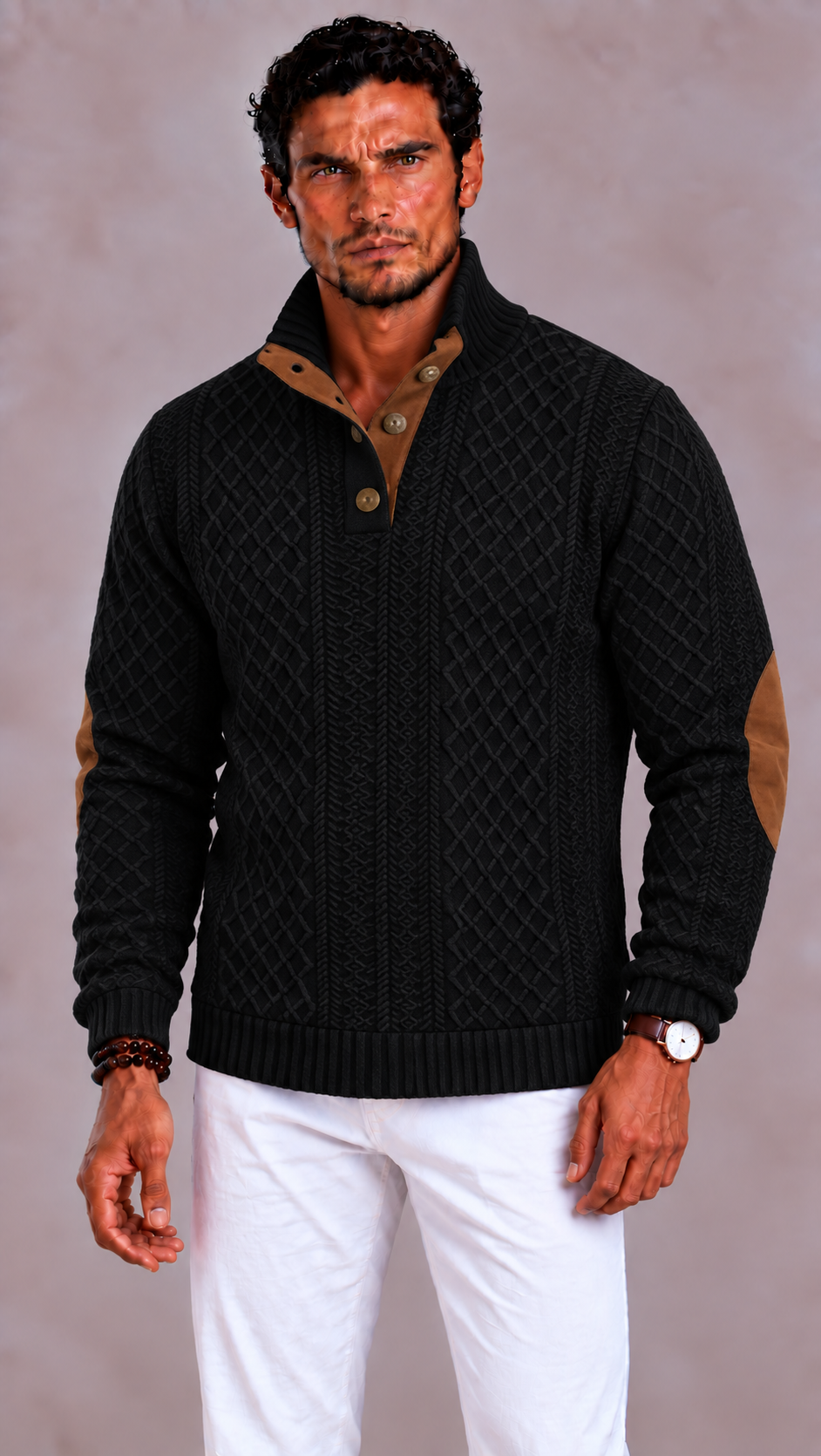 Men's half-zip sweater with a high neck and classic fit