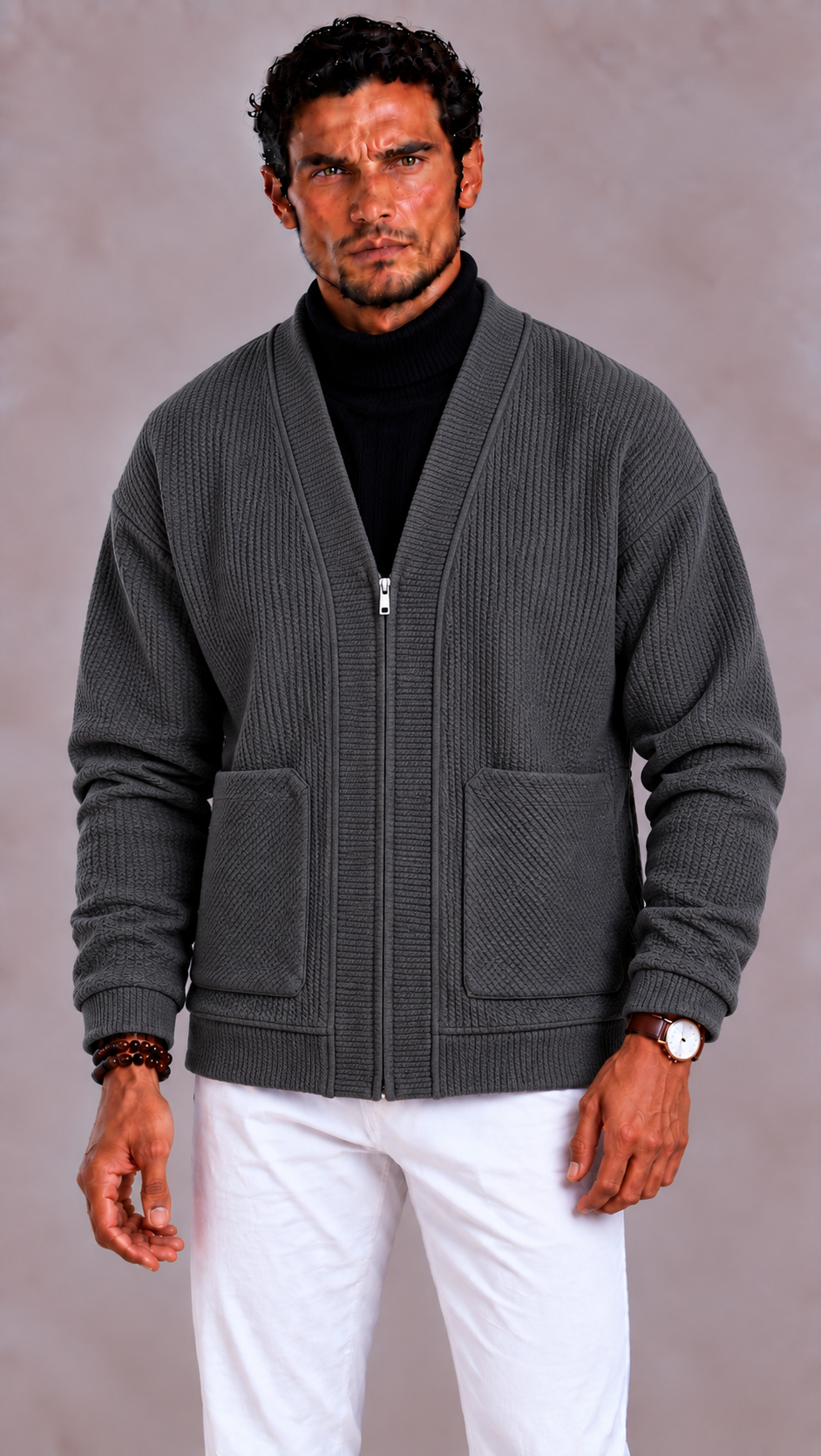 Lunelle | Men's Knitted Cardigan with Full Zip and Regular Fit