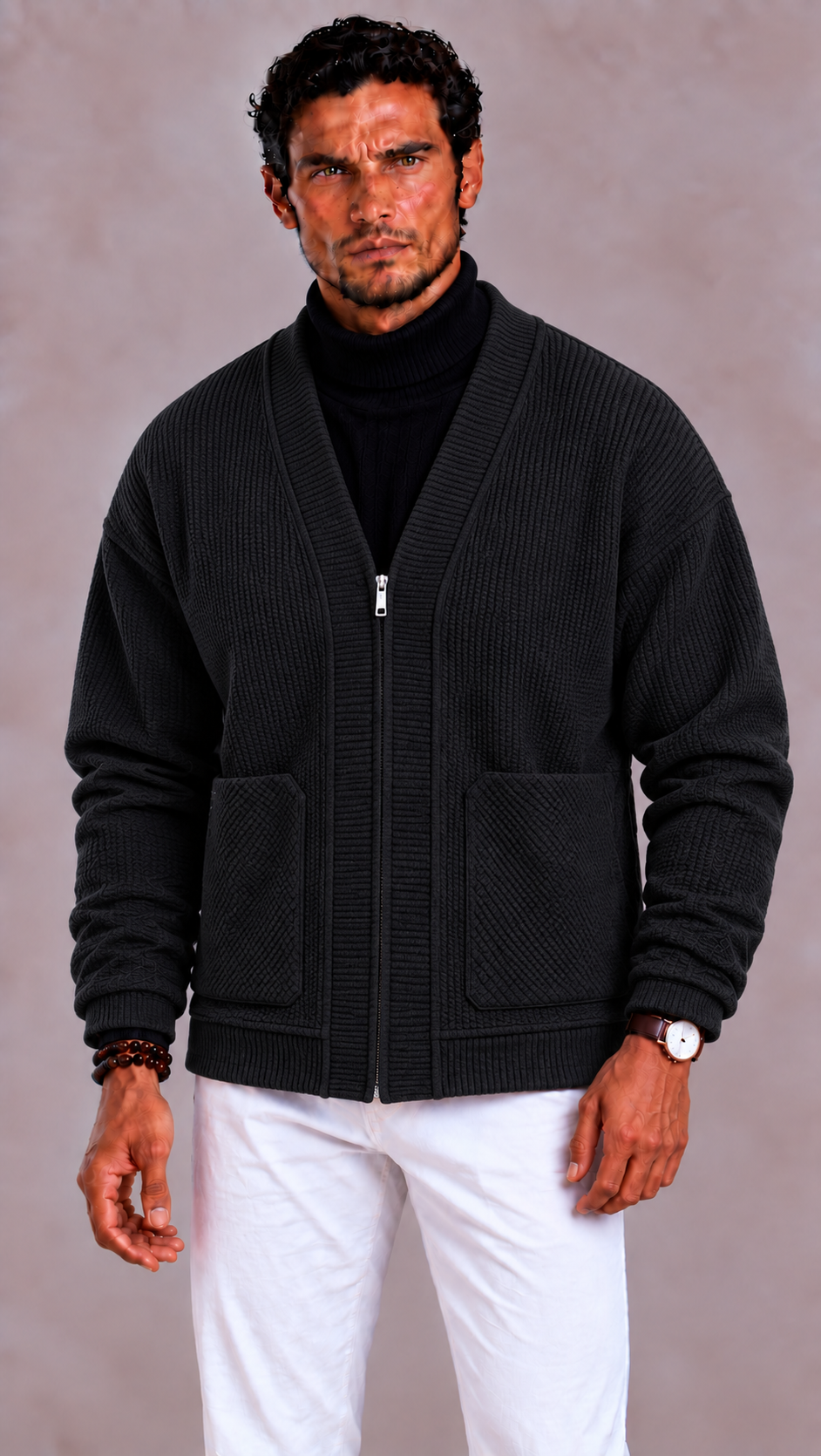 Lunelle | Men's Knitted Cardigan with Full Zip and Regular Fit