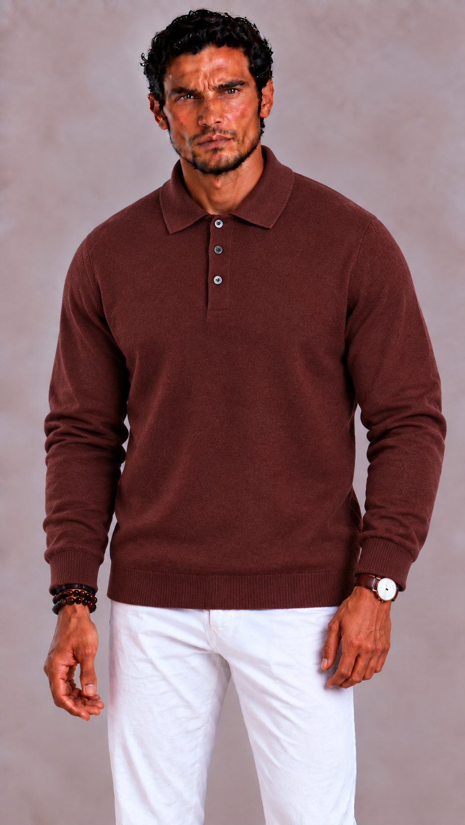 Men's Slim Fit Wool and Cotton Jumper for Autumn and Winter