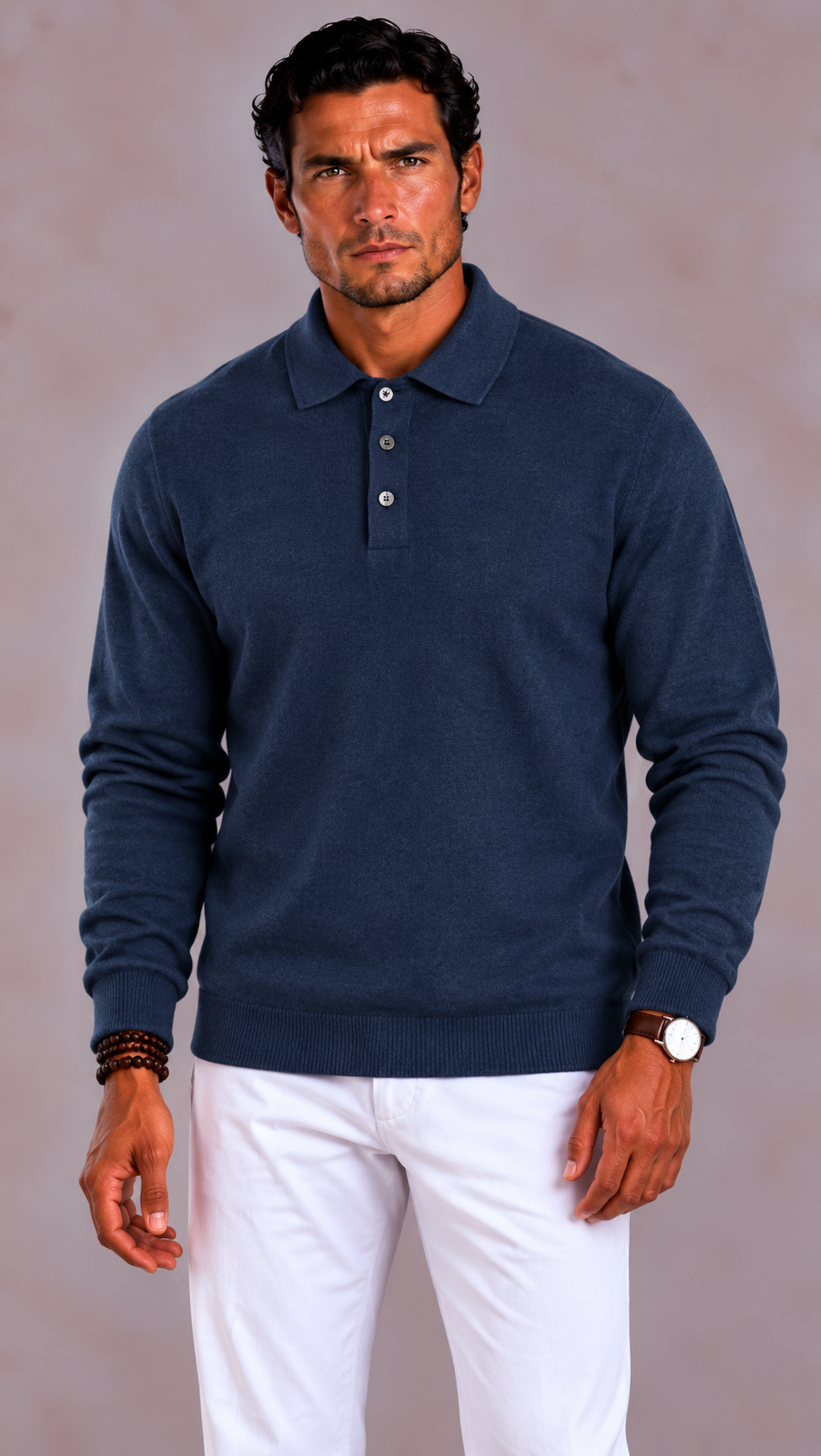 Men's Slim Fit Wool and Cotton Jumper for Autumn and Winter