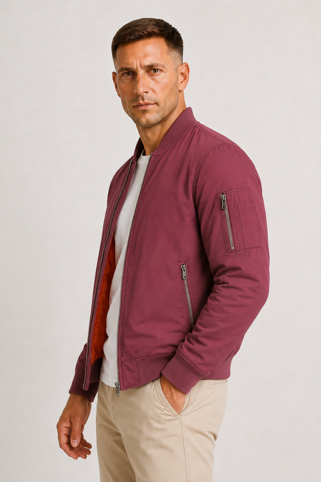 Men's Oversized Bomber Jacket with Zip