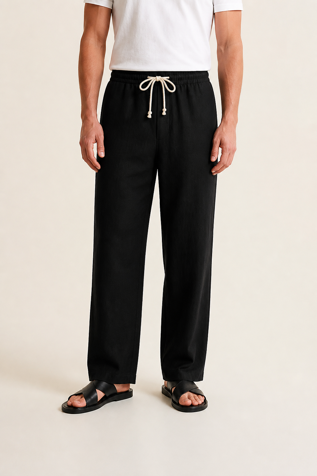 Men's Linen Trousers with Drawstring, Straight Fit