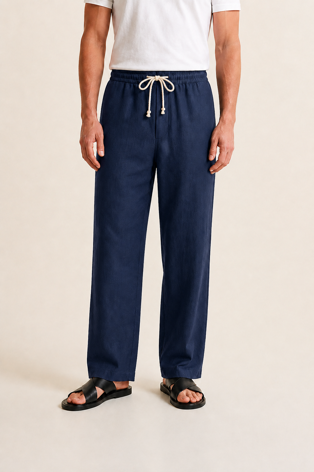 Men's Linen Trousers with Drawstring, Straight Fit