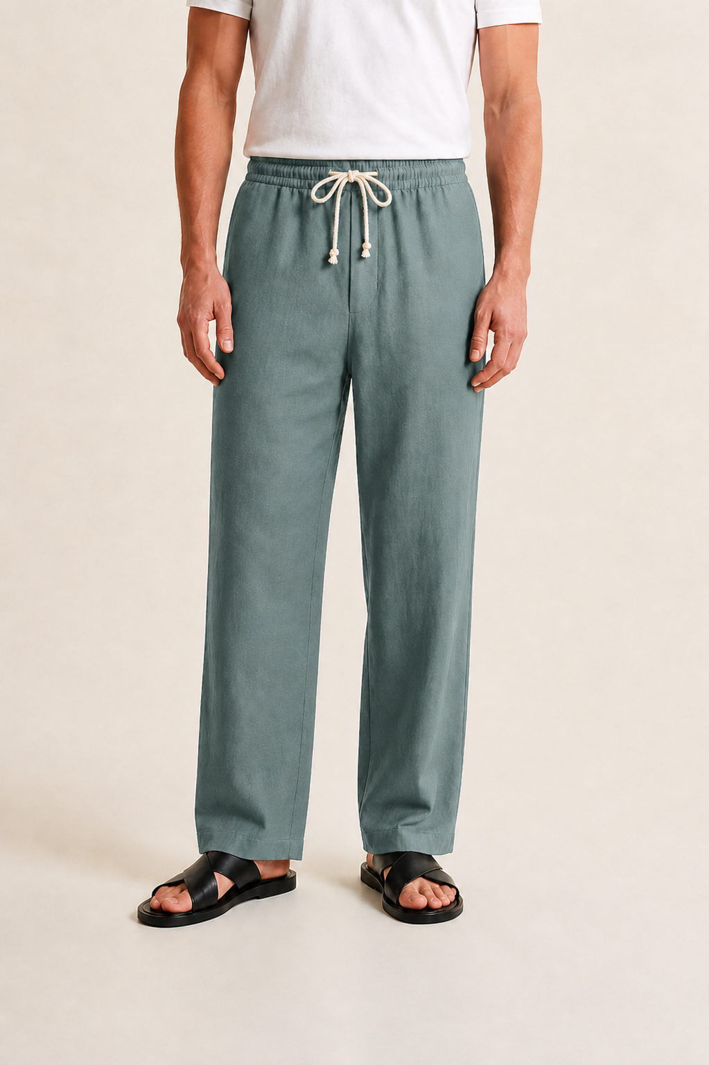Men's Linen Trousers with Drawstring, Straight Fit
