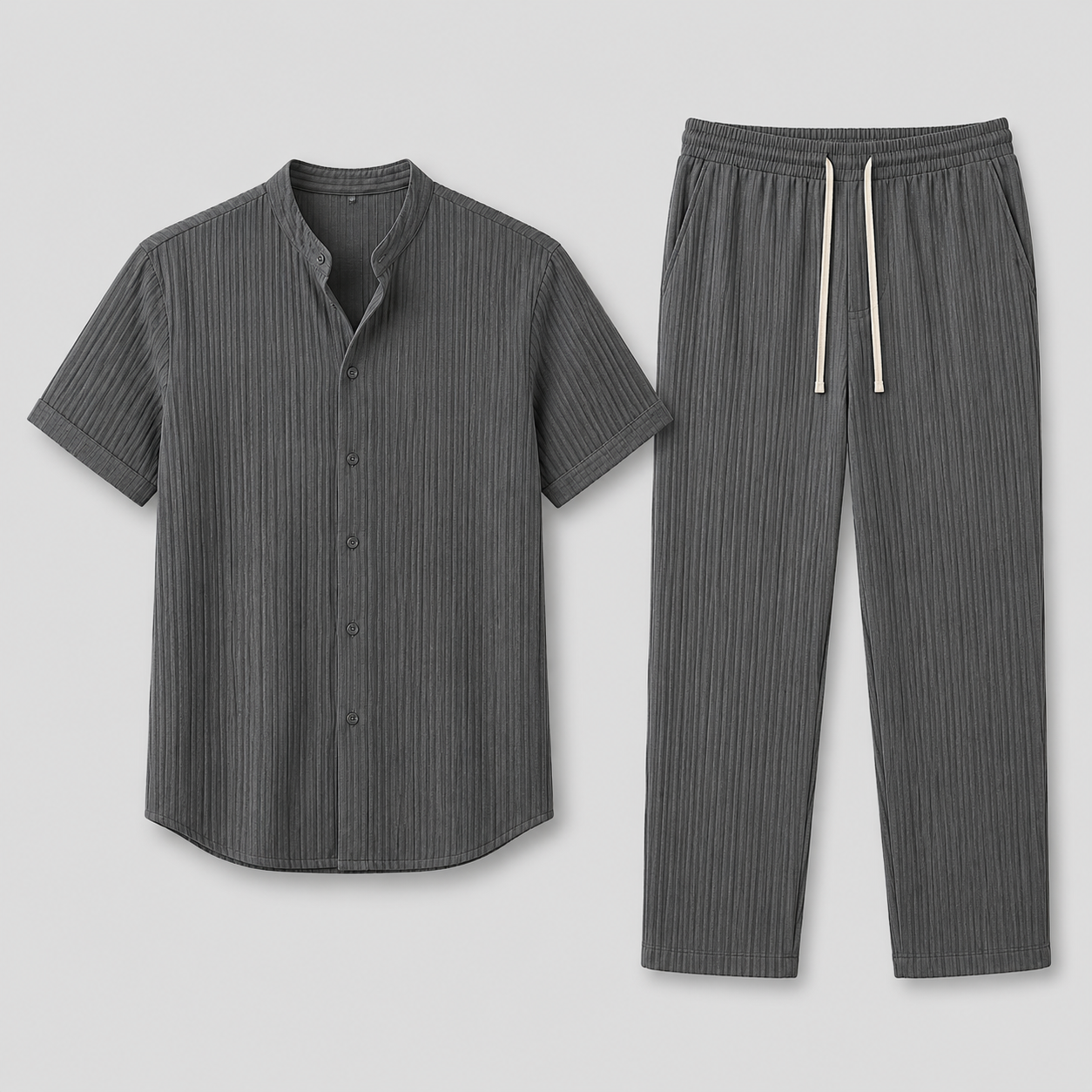 Men's Set with Striped Shirt and Straight Trousers