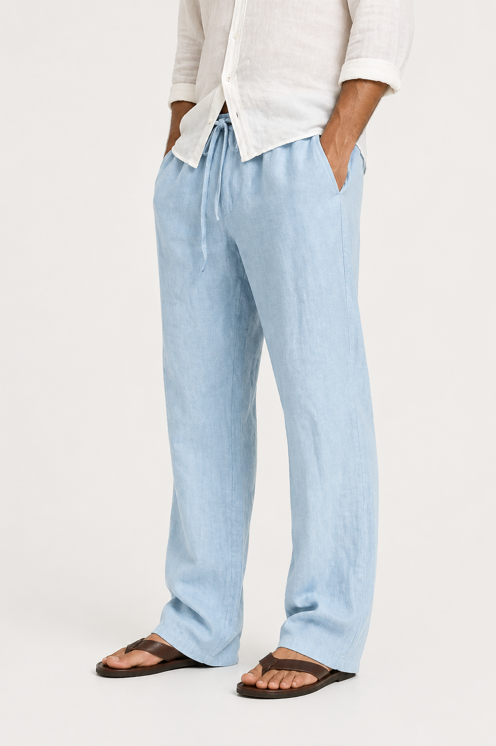 Men's Linen Look Trousers with Drawstring Comfort Fit