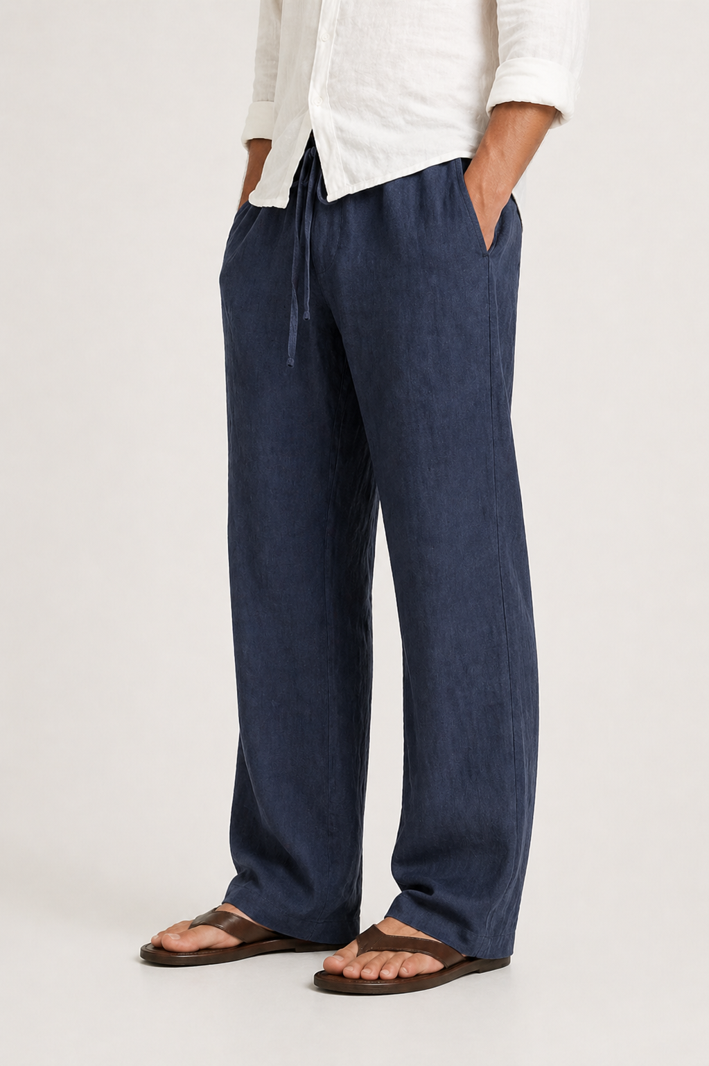 Men's Linen Look Trousers with Drawstring Comfort Fit