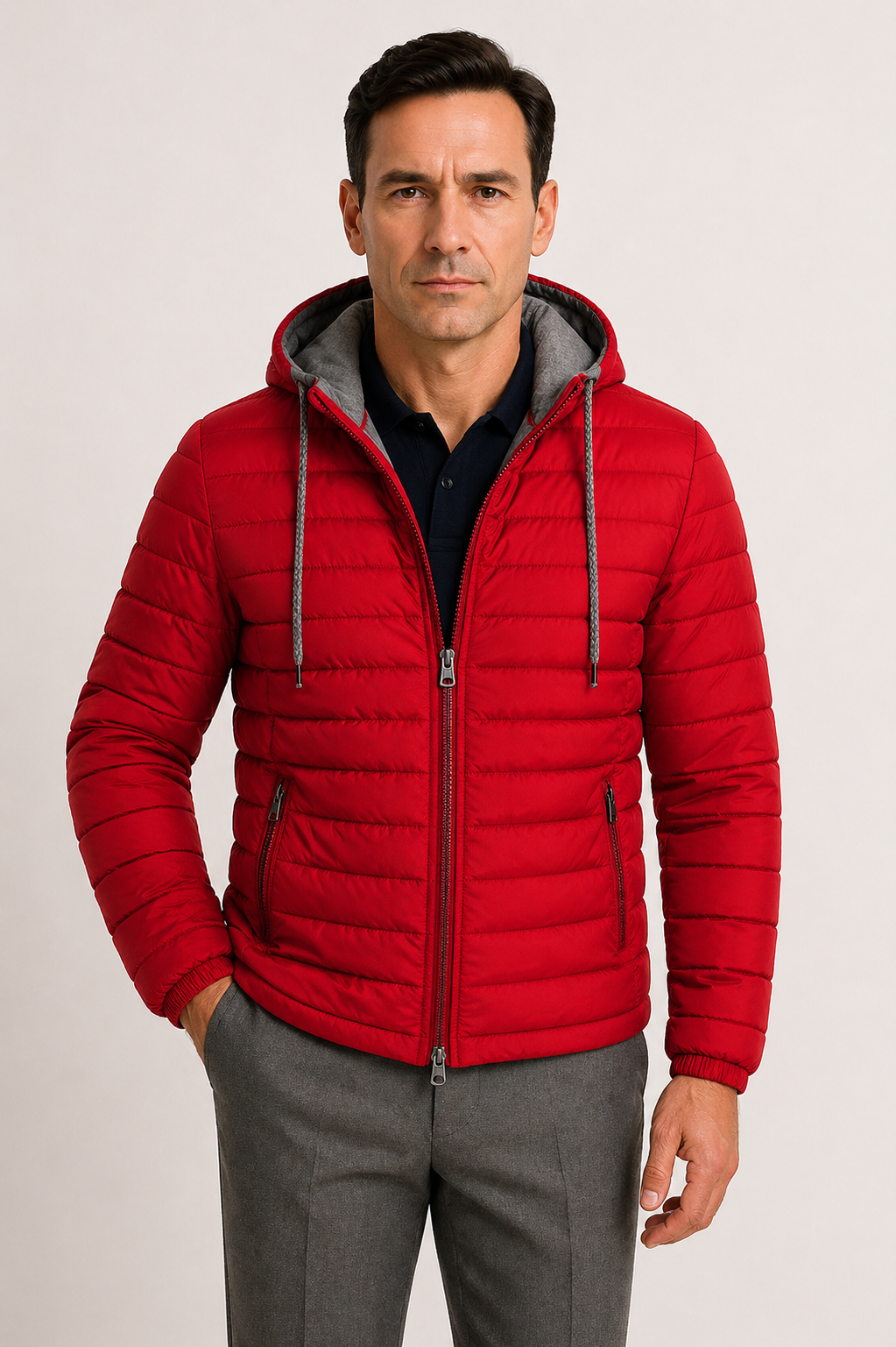 Men's Quilted Jacket with Hood Lightweight Fit