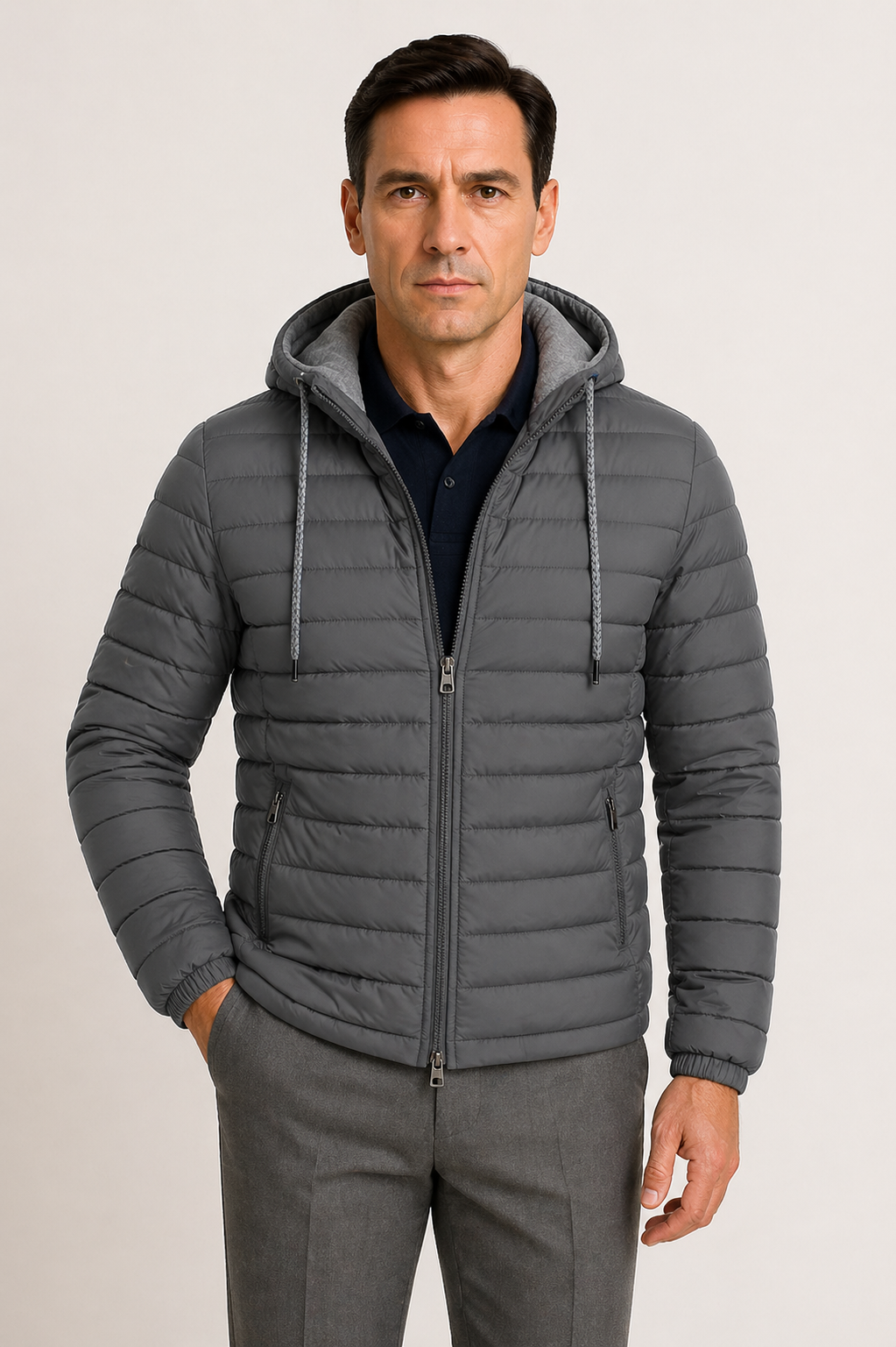 Men's Quilted Jacket with Hood Lightweight Fit