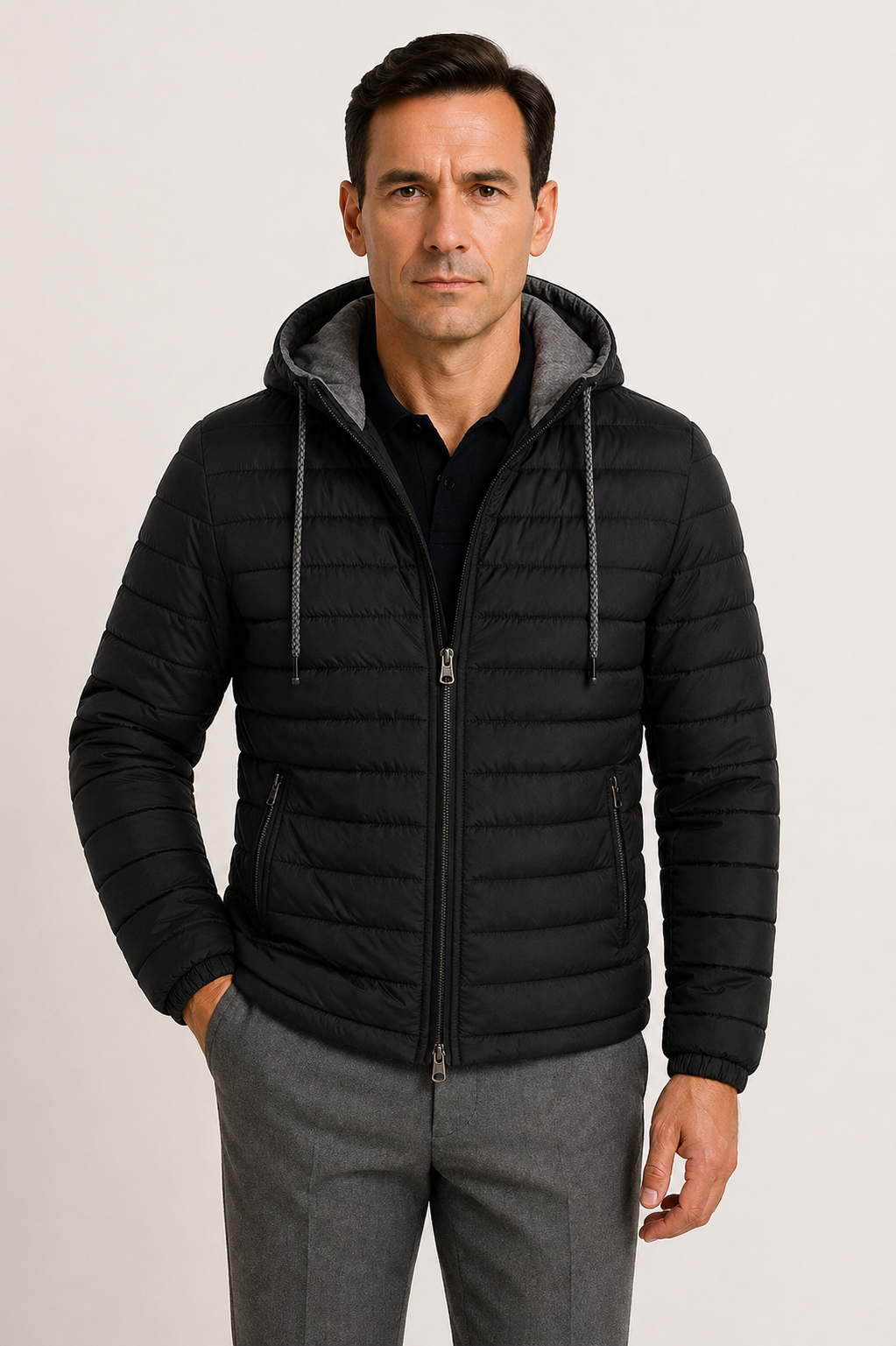 Men's Quilted Jacket with Hood Lightweight Fit