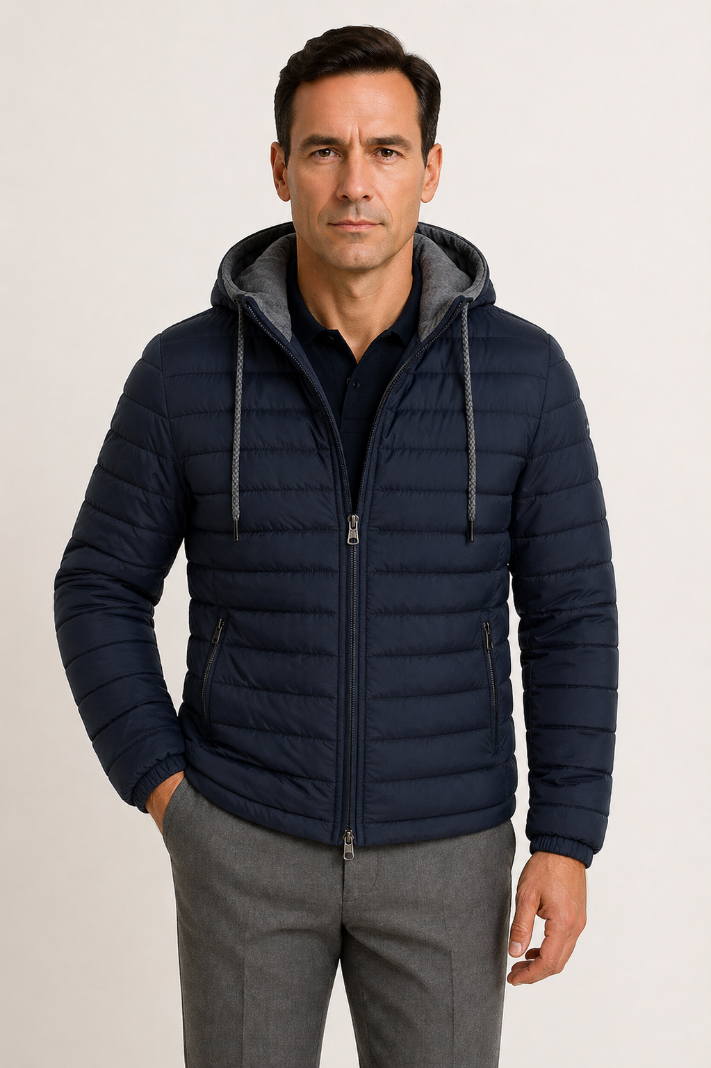 Men's Quilted Jacket with Hood Lightweight Fit