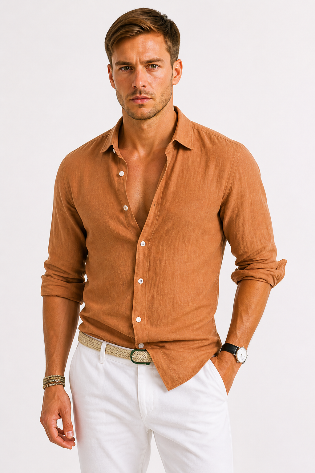 Men's Linen Shirt Classic Collar Slim Fit
