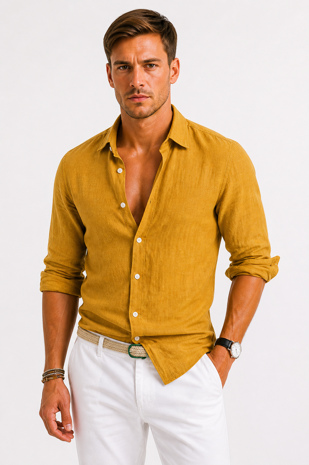 Men's Linen Shirt Classic Collar Slim Fit