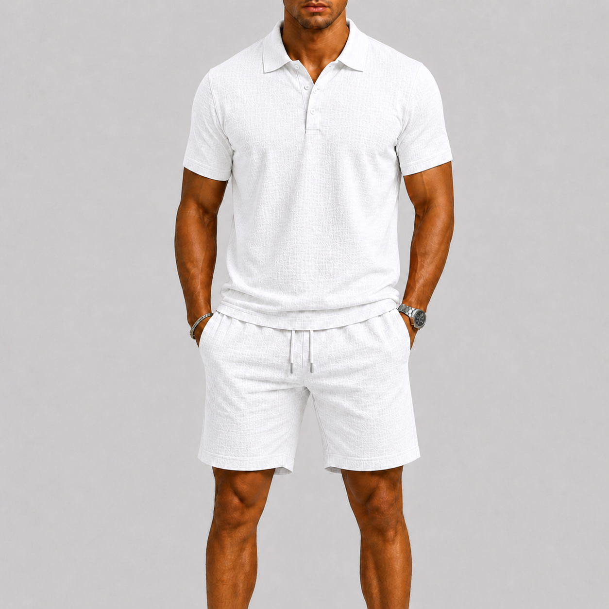 Men's Summer Set Jacquard Shirt & Shorts Stylish Comfort Fit
