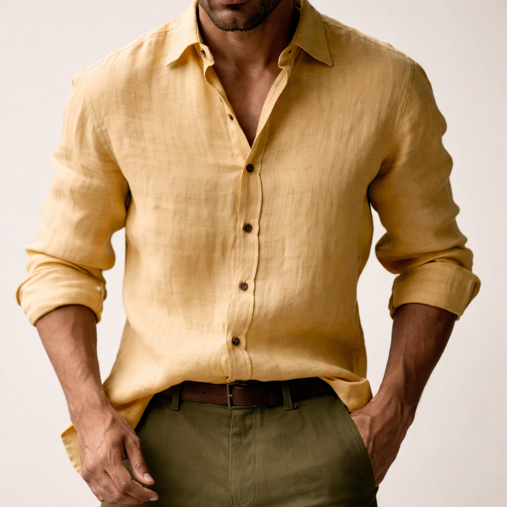 The St. Tropez Vintage Long Sleeve Linen Shirt for Men