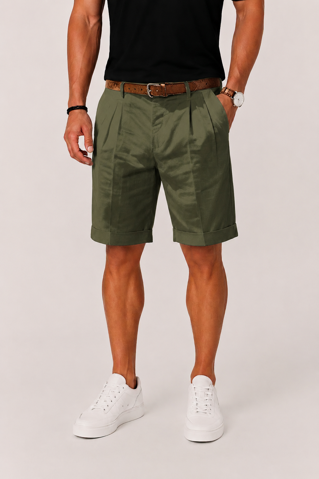Men's Linen Look Shorts with Pleats