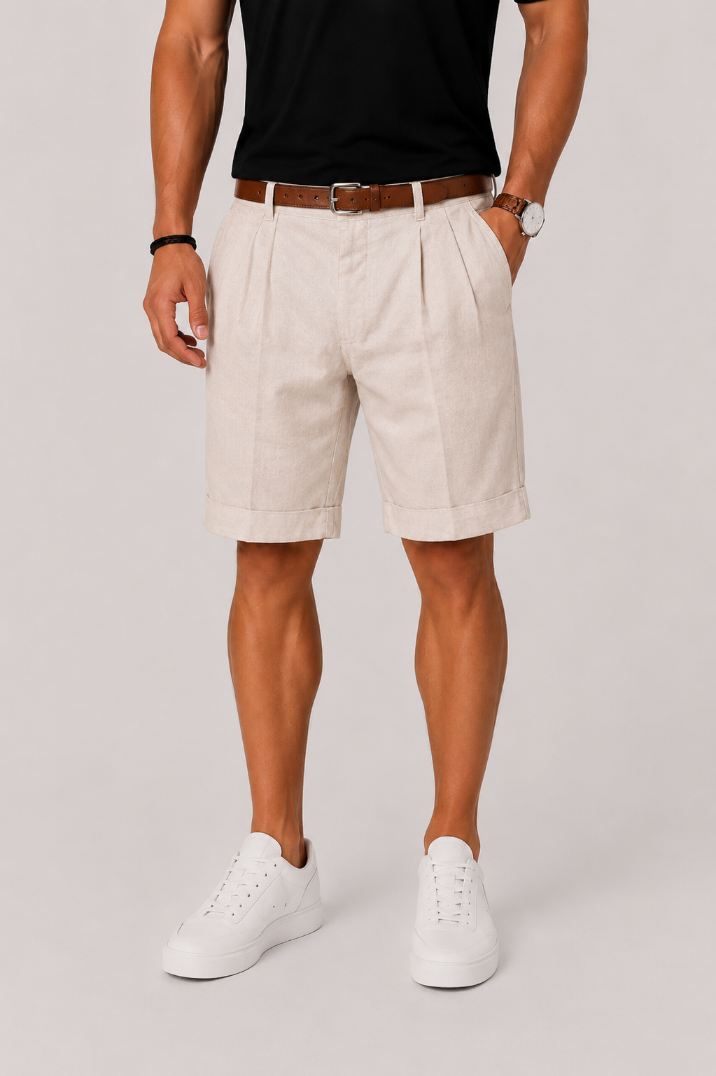 Men's Linen Look Shorts with Pleats