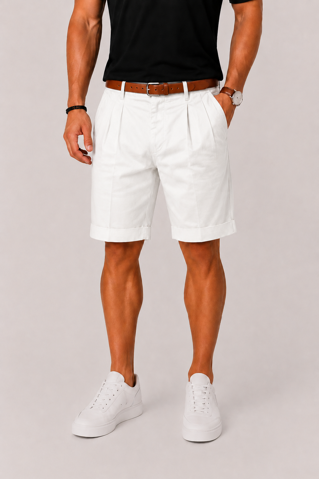 Men's Linen Look Shorts with Pleats