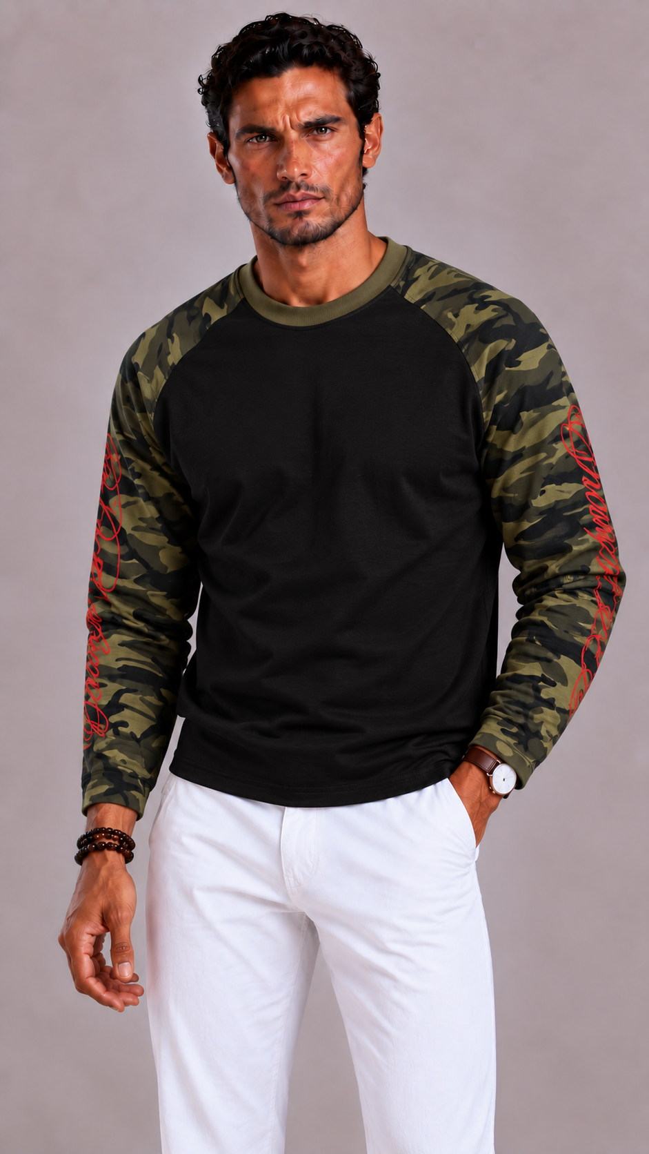 Men's Waffle Long Sleeve with Oversized Fit and Graphic Print