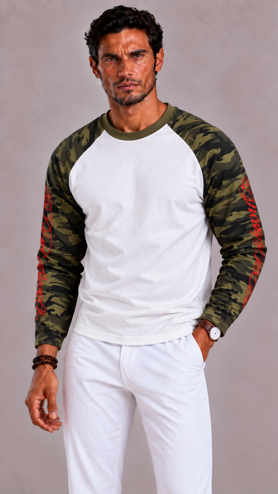 Men's Waffle Long Sleeve with Oversized Fit and Graphic Print