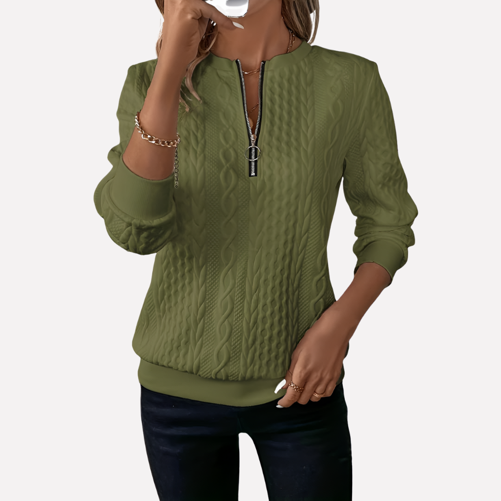 Women's Zip-Neck Cable Knit Sweater