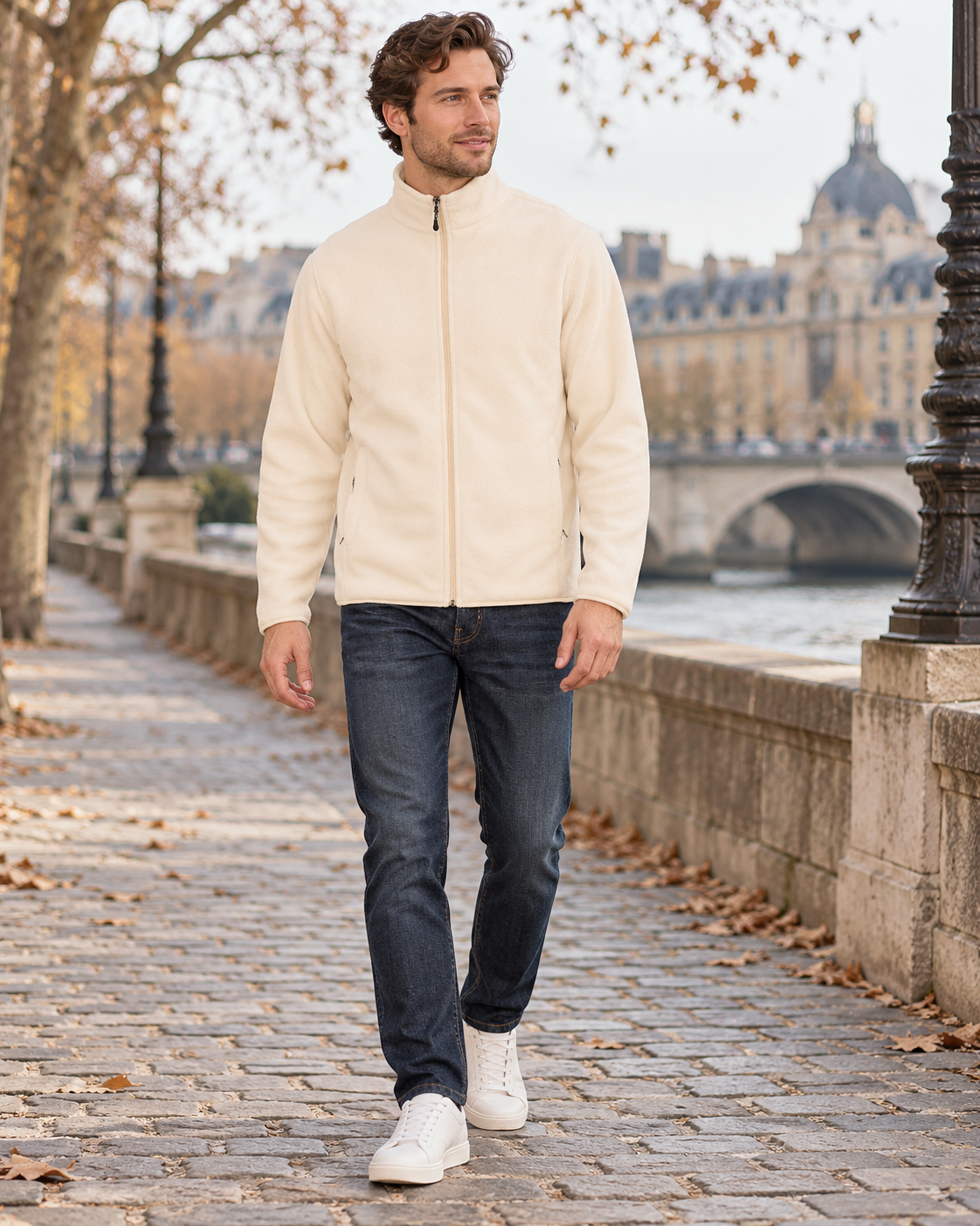 Kian Men's Full Zip Fleece Jacket with High Collar - Made from Recycled Polyester