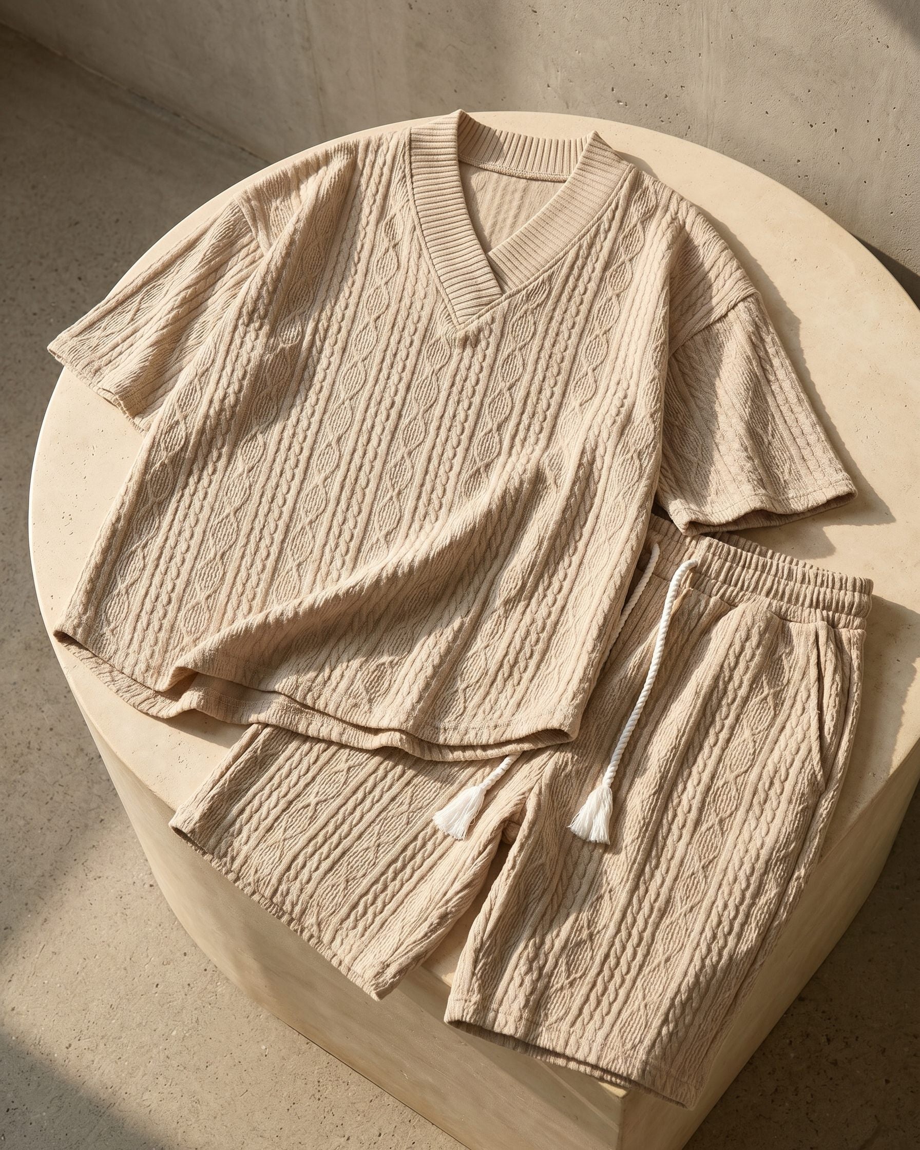 Knitted set with V-neck and shorts for men
