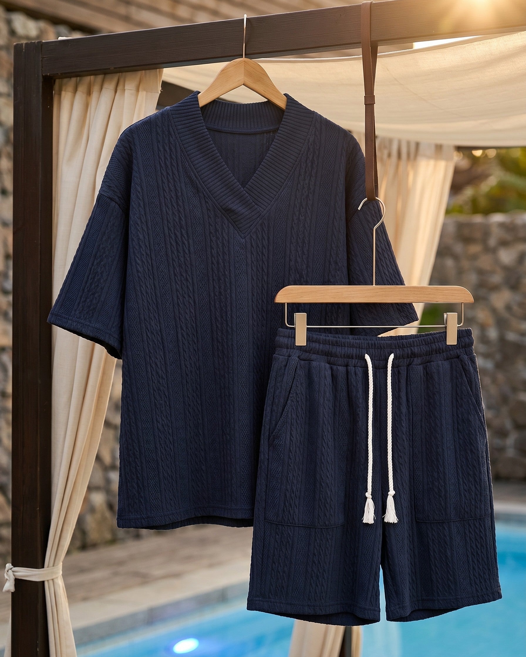 Knitted set with V-neck and shorts for men