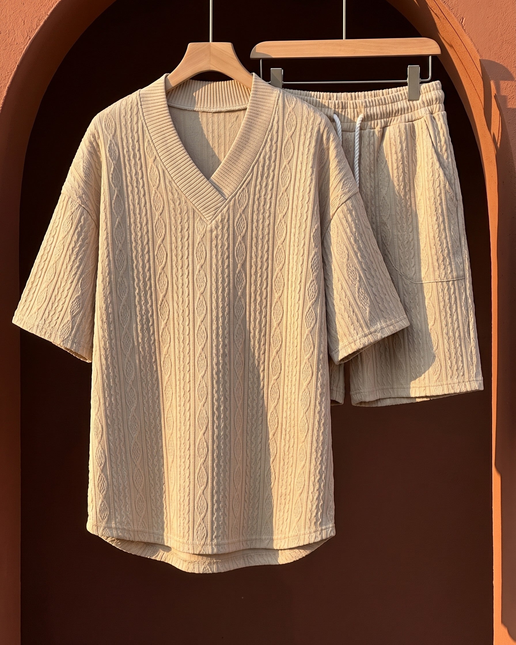 Knitted set with V-neck and shorts for men