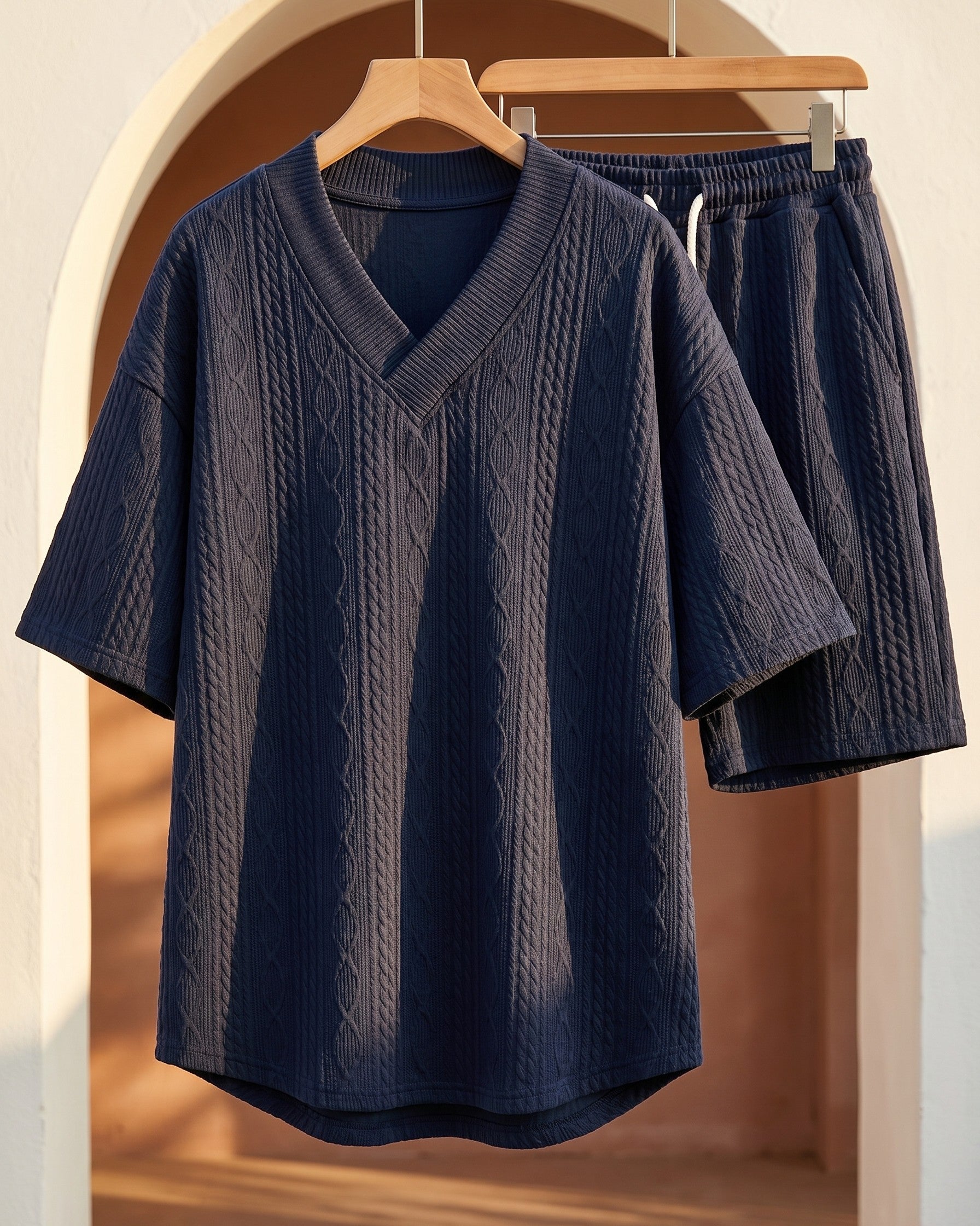Knitted set with V-neck and shorts for men