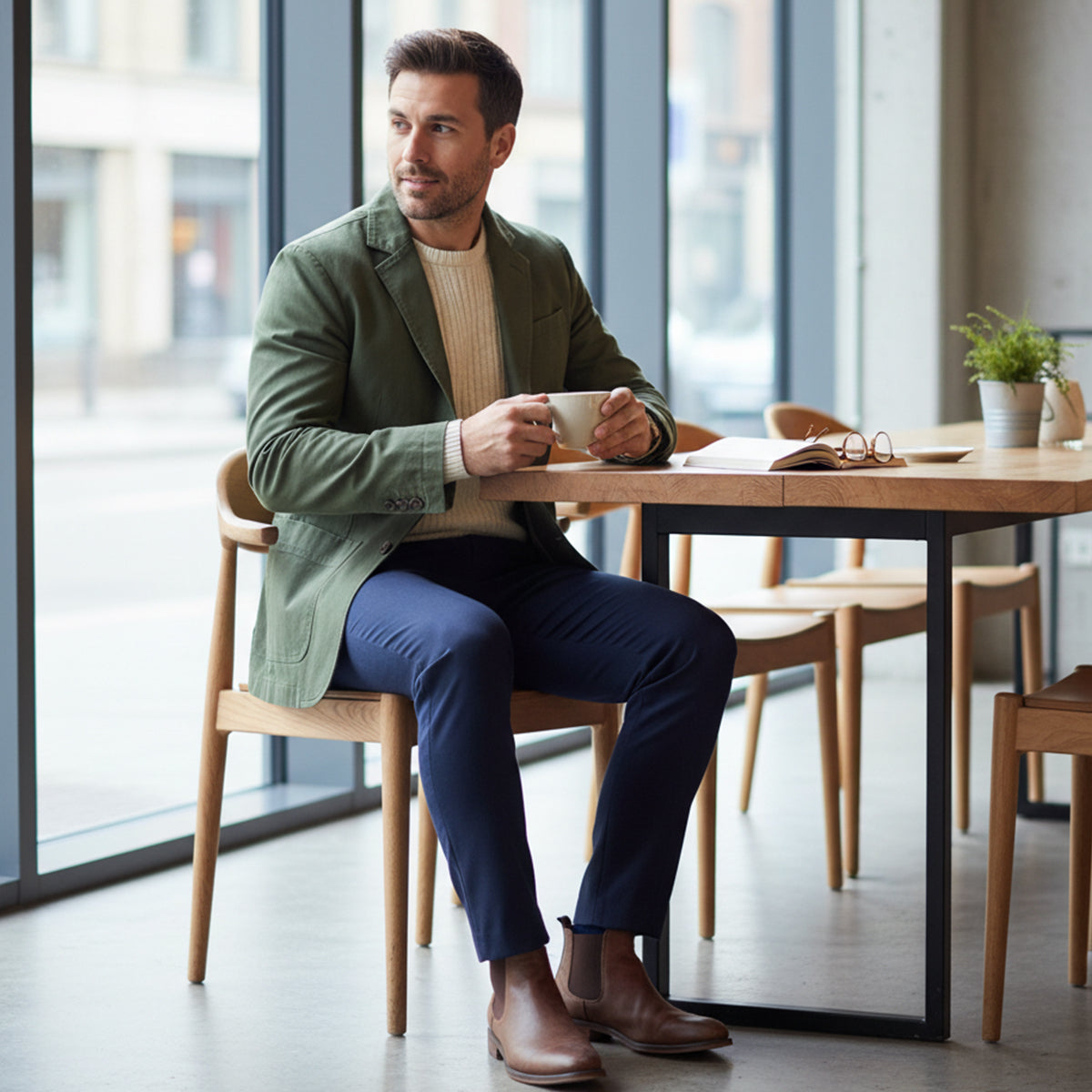 Men's Cotton Blazer-Inspired Windbreaker with Pockets