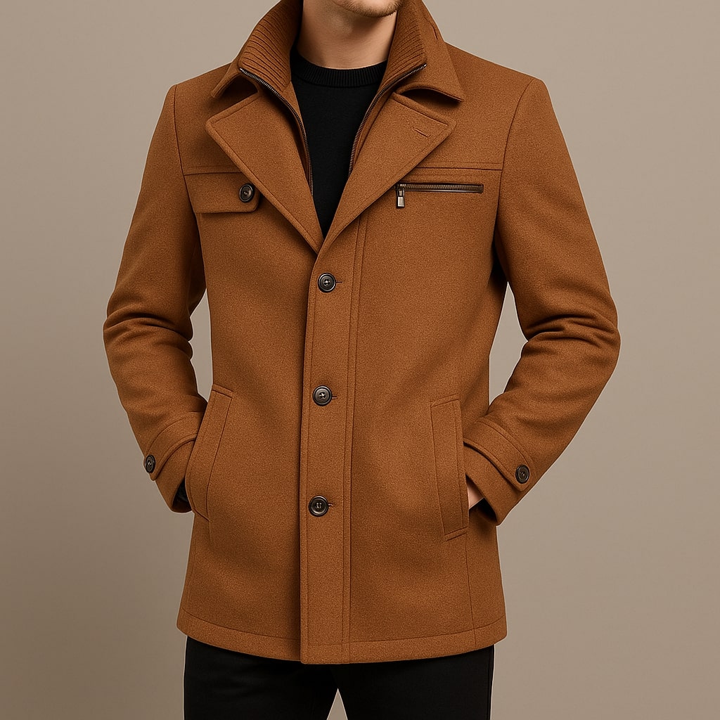 Stylish Men's Wool Coat with Windproof Design