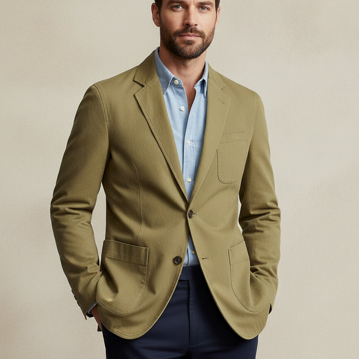Men's Cotton Blazer-Inspired Windbreaker with Pockets