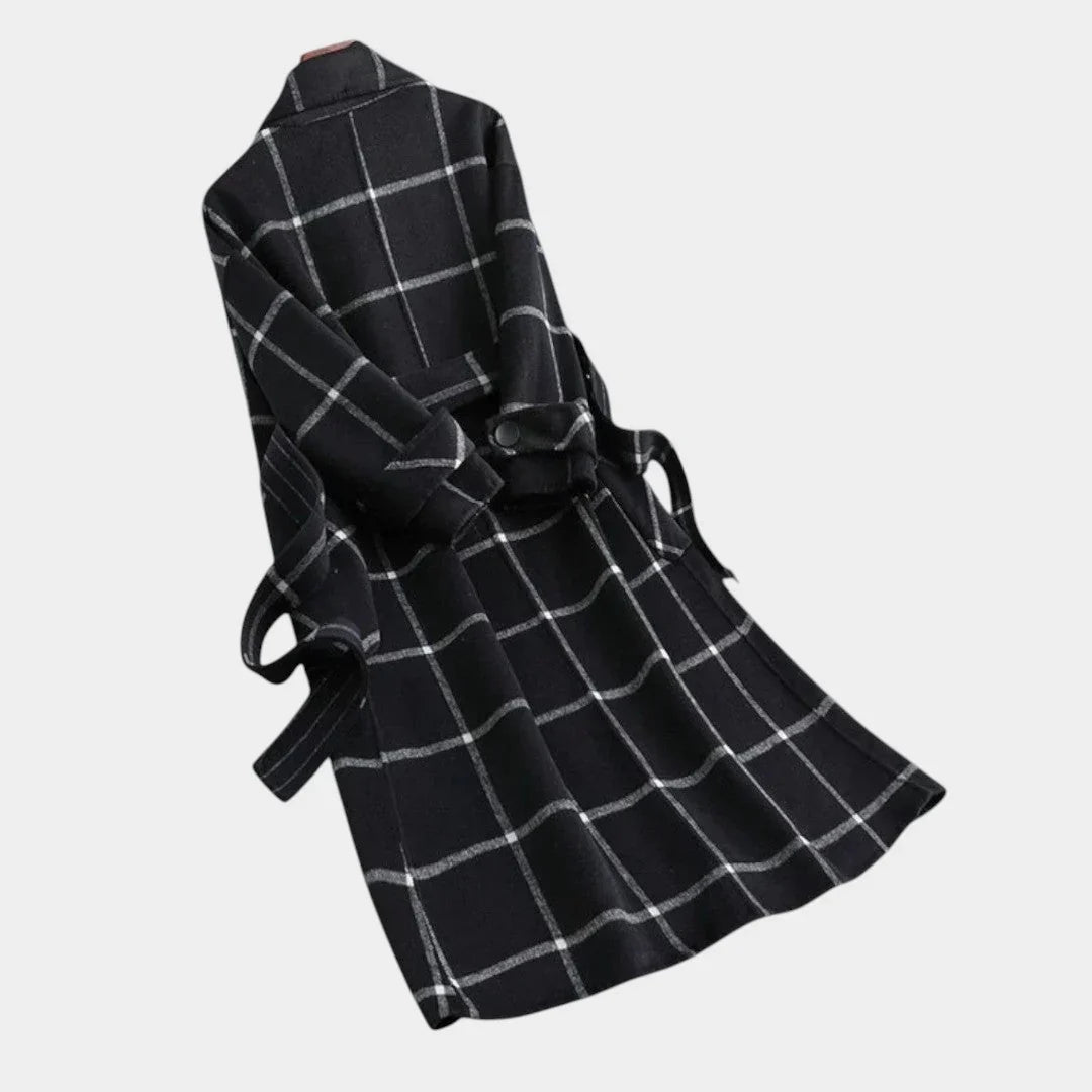 Wool Coat for Women with Check Pattern