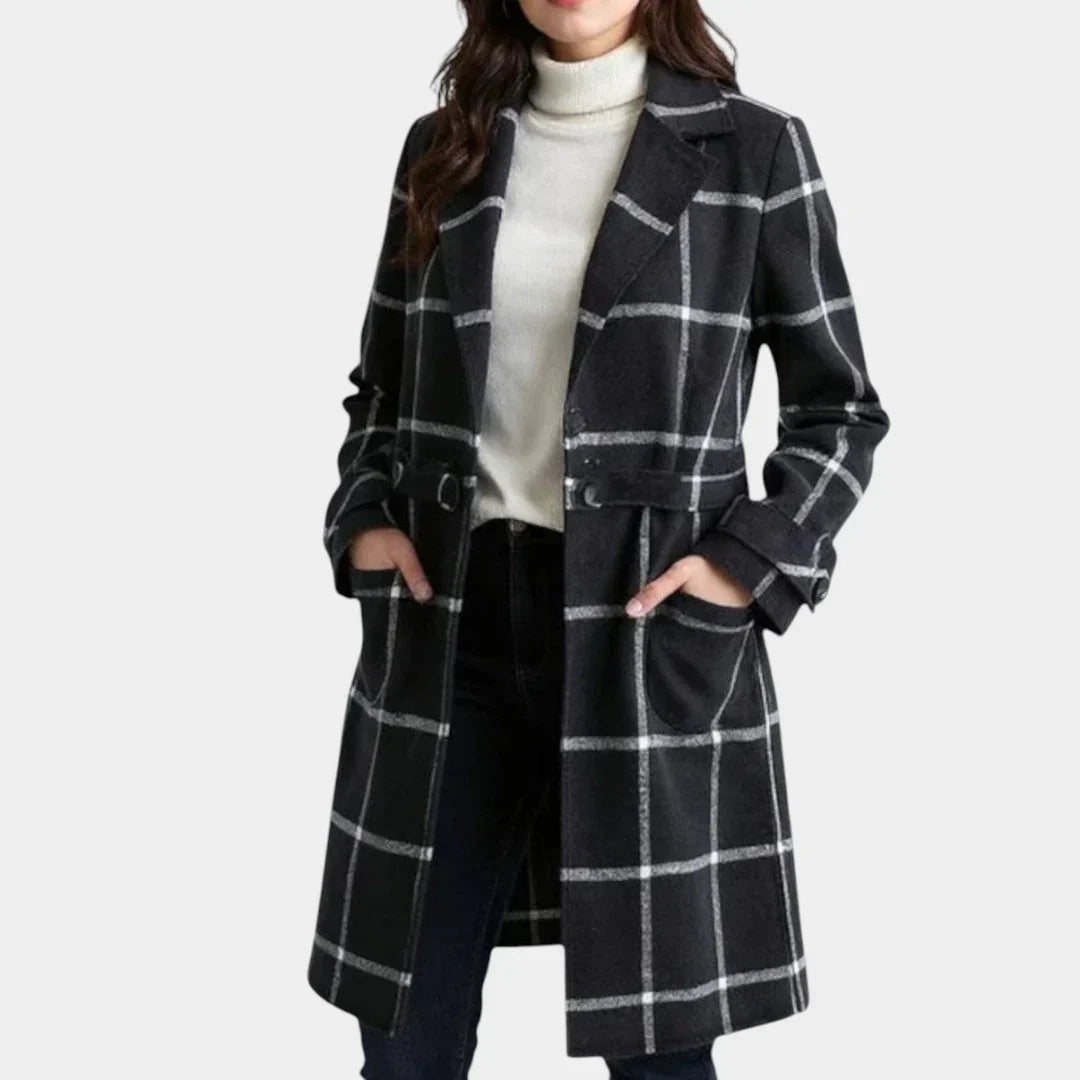Wool Coat for Women with Check Pattern