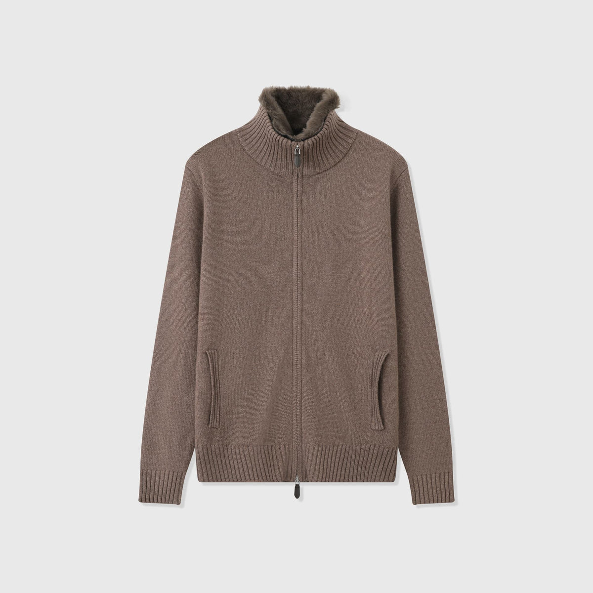 Bormio Plush-Collar Zip Knit
