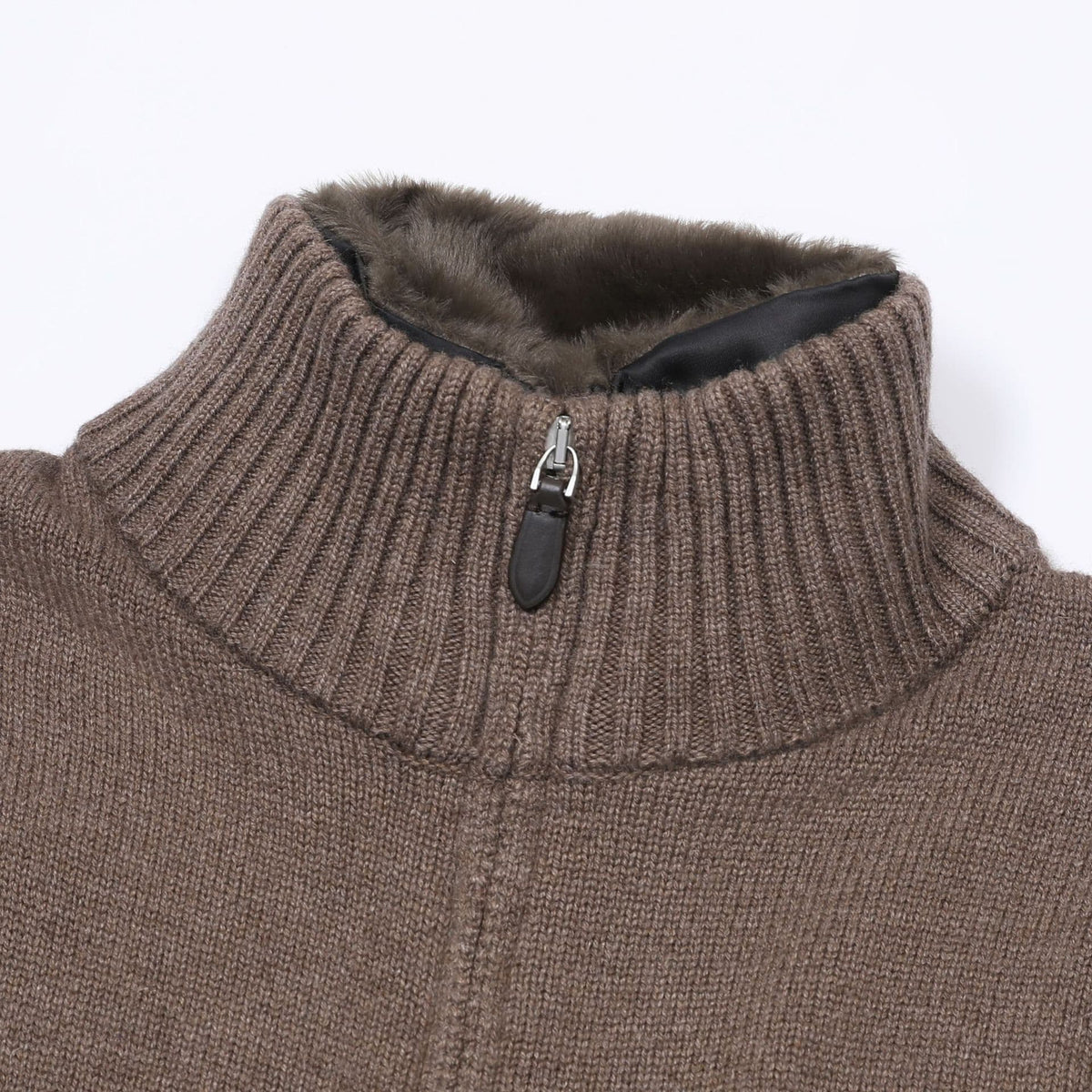 Bormio Plush-Collar Zip Knit