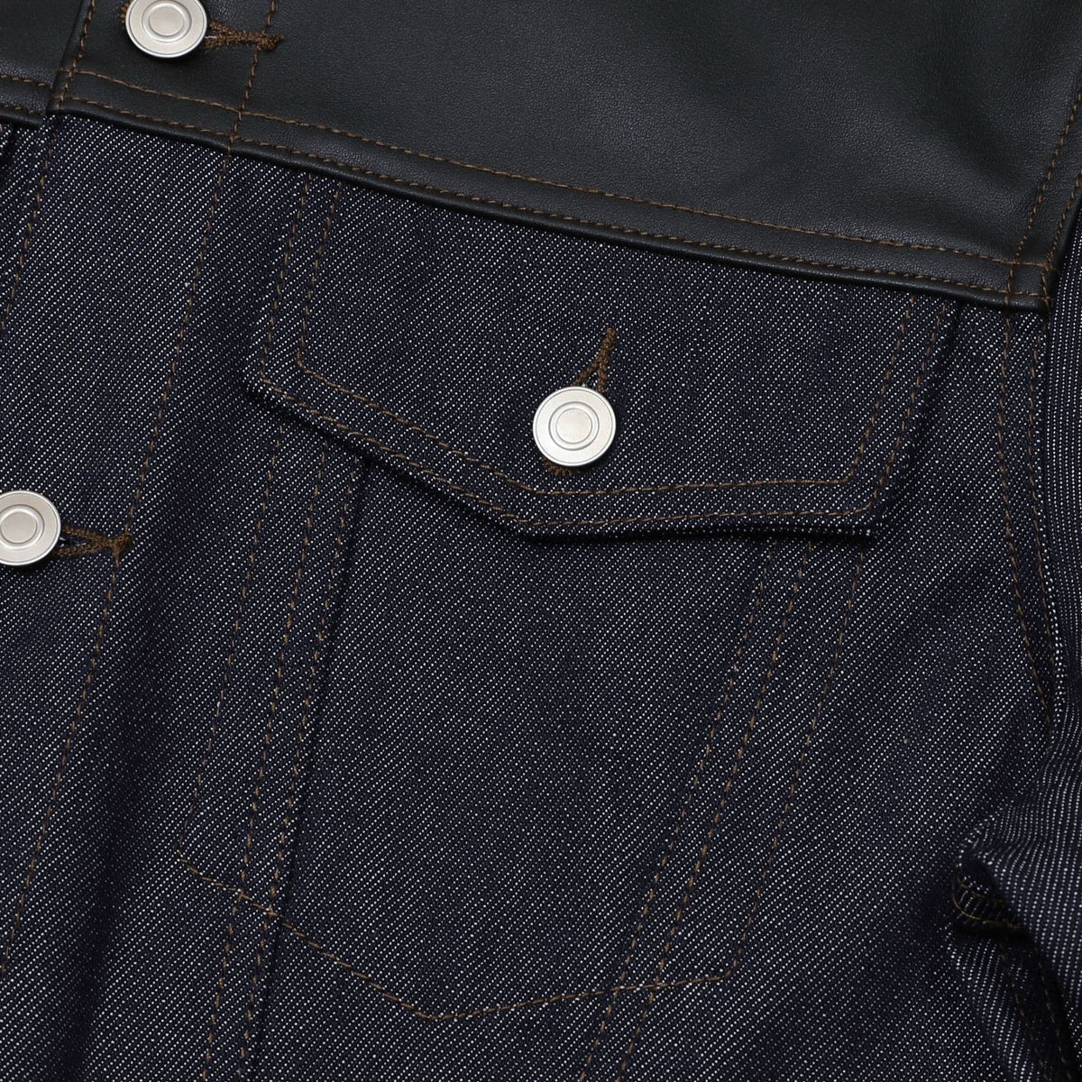 Diamante Leather-Yoke Denim Jacket