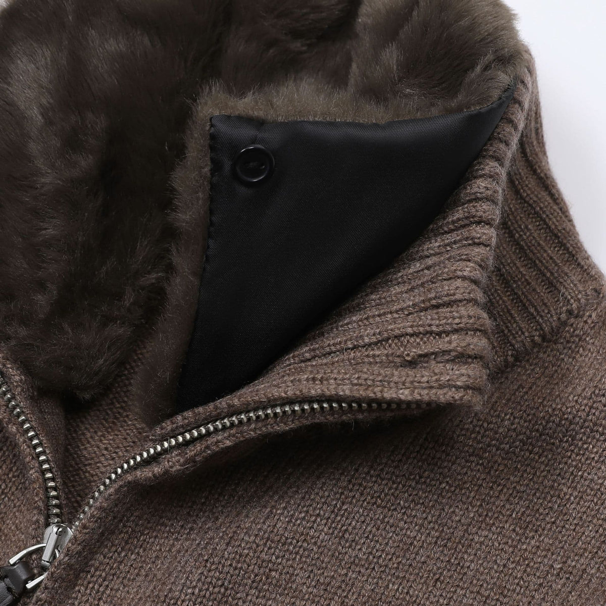 Bormio Plush-Collar Zip Knit