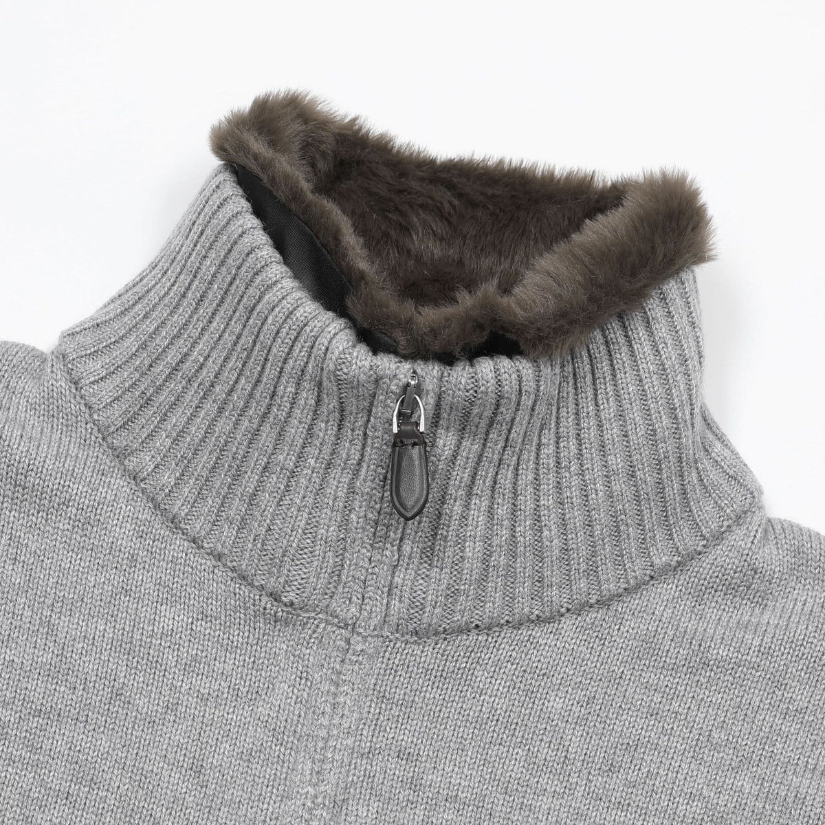 Bormio Plush-Collar Zip Knit
