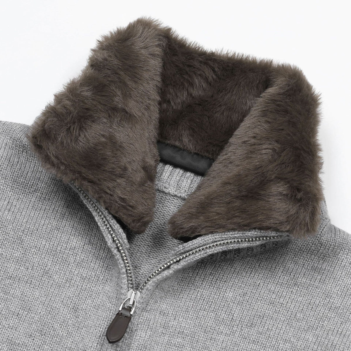 Bormio Plush-Collar Zip Knit