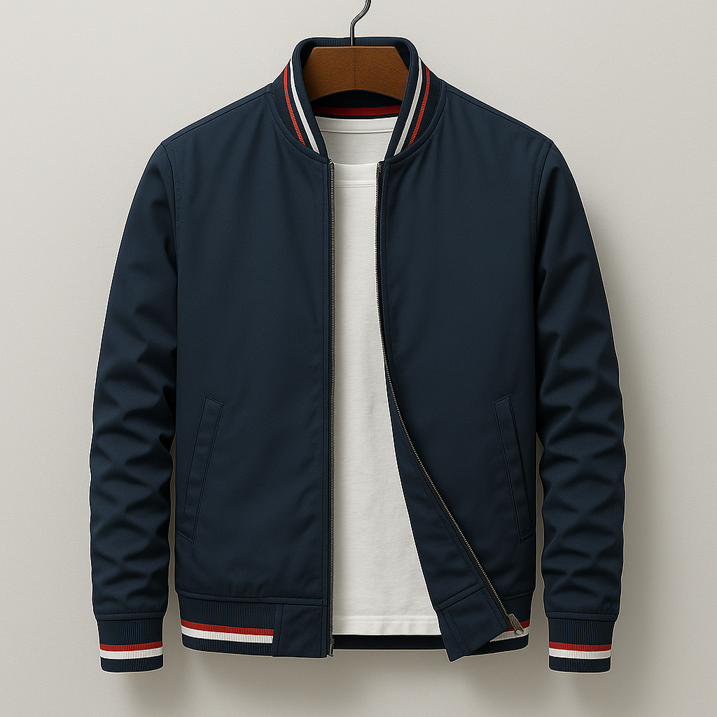 Men's Athletic-Elegant Zip-Up Jacket with Striped Accents - Cotton Blend
