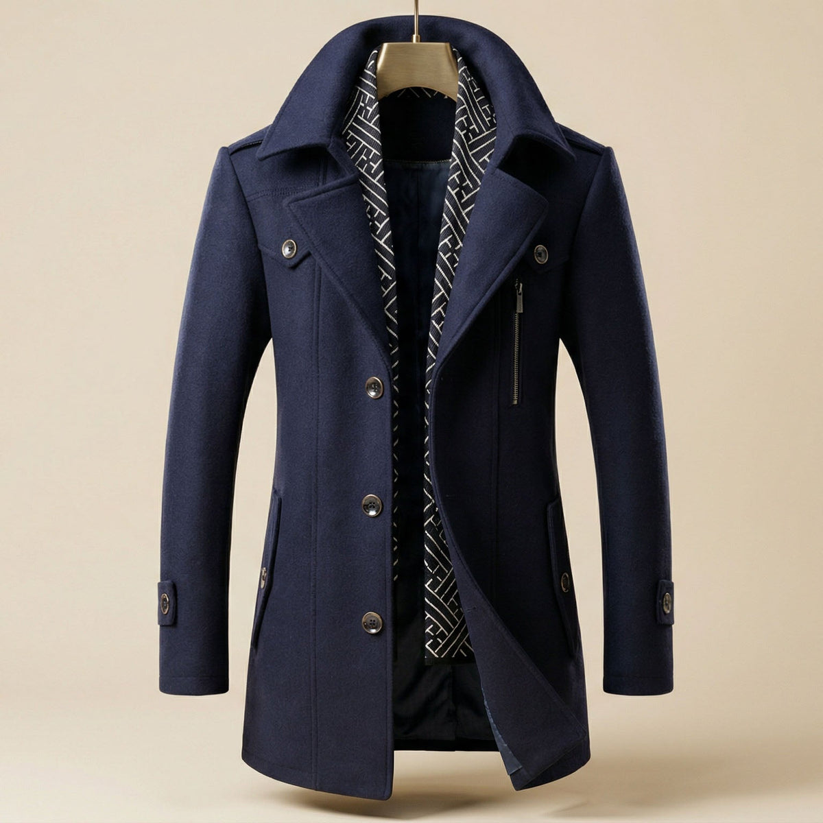 Stylish Men's Wool-Blend Scarf Coat for Warmth